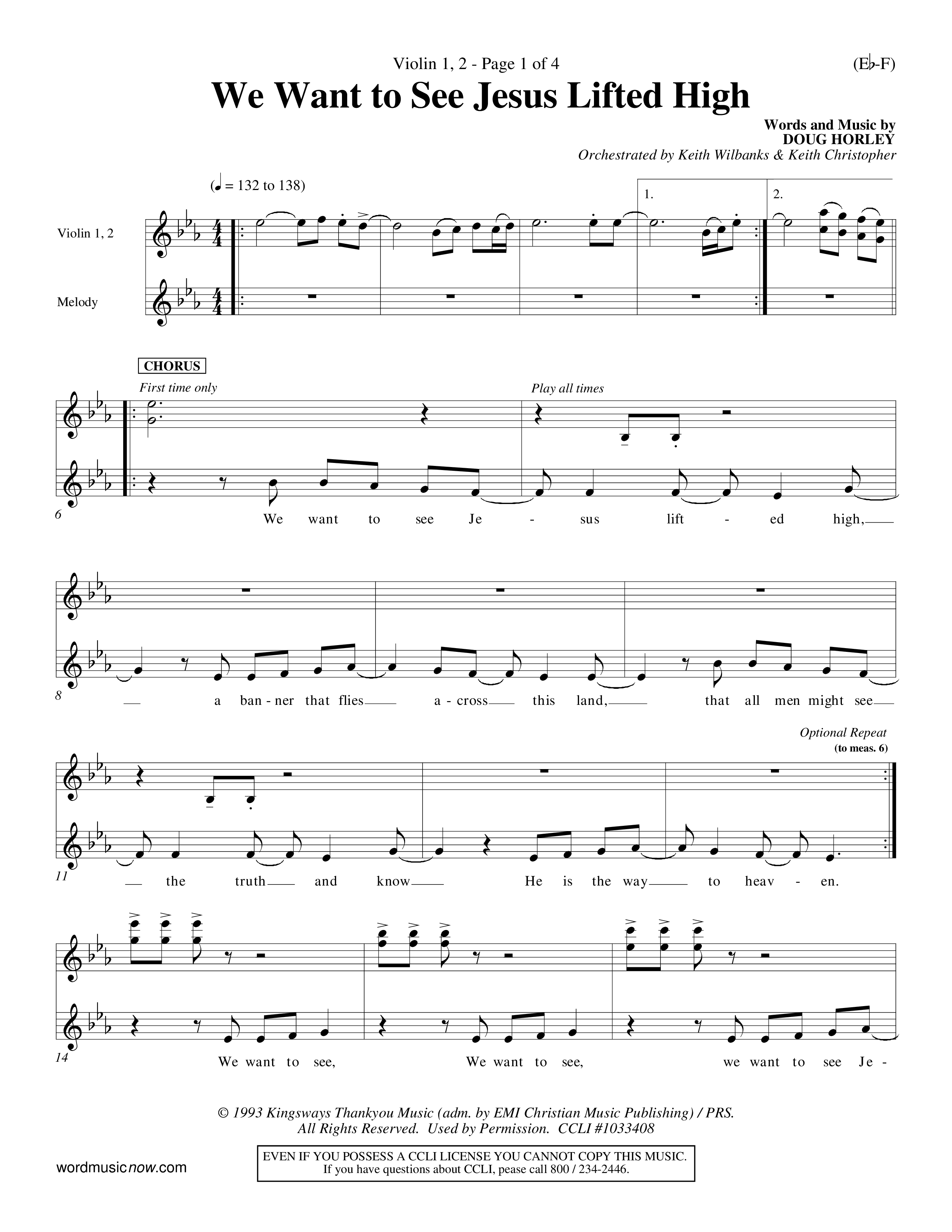 We Want To See Jesus Lifted High (Choral Anthem SATB) Violin 1/2 (Word Music Choral / Orch. Keith Wilbanks / Orch. Keith Christopher)