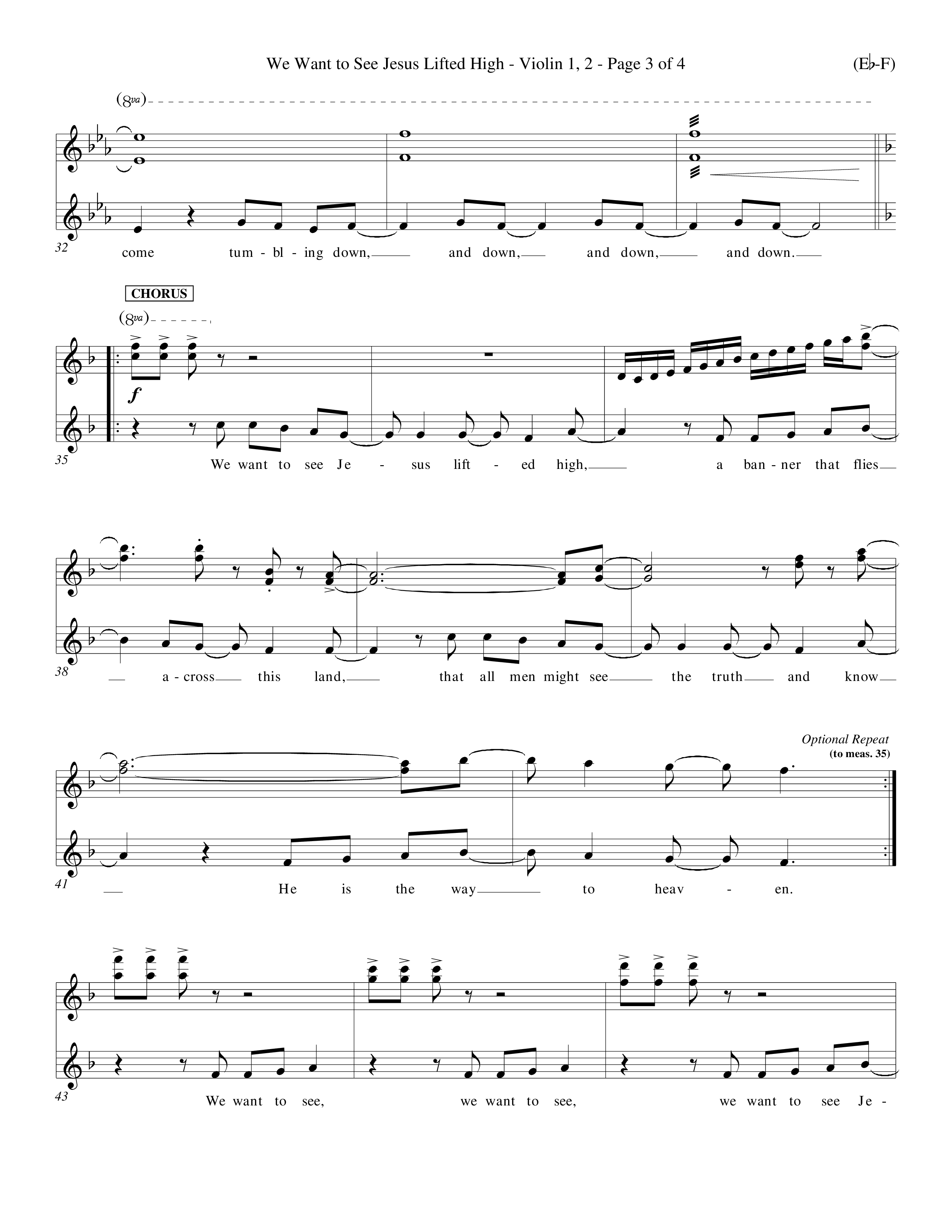 We Want To See Jesus Lifted High (Choral Anthem SATB) Violin 1/2 (Word Music Choral / Orch. Keith Wilbanks / Orch. Keith Christopher)