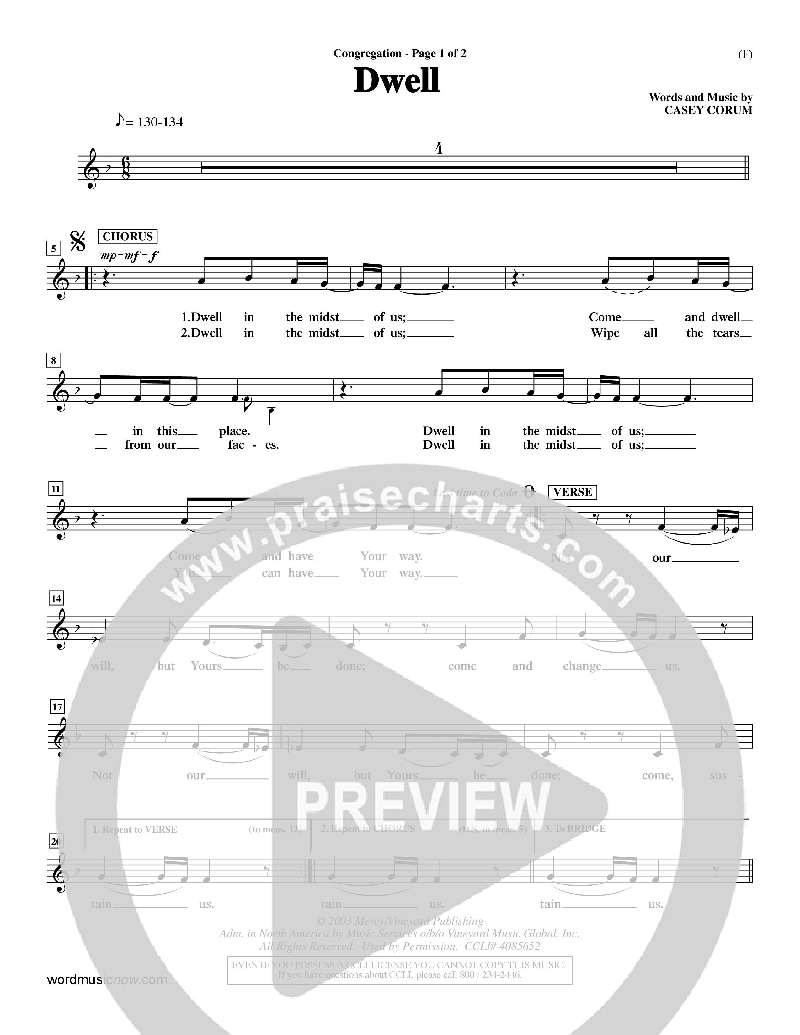 Dwell (Choral Anthem SATB) Lead Sheet (Mel) (Word Music Choral / Orch. Michael Lawrence)