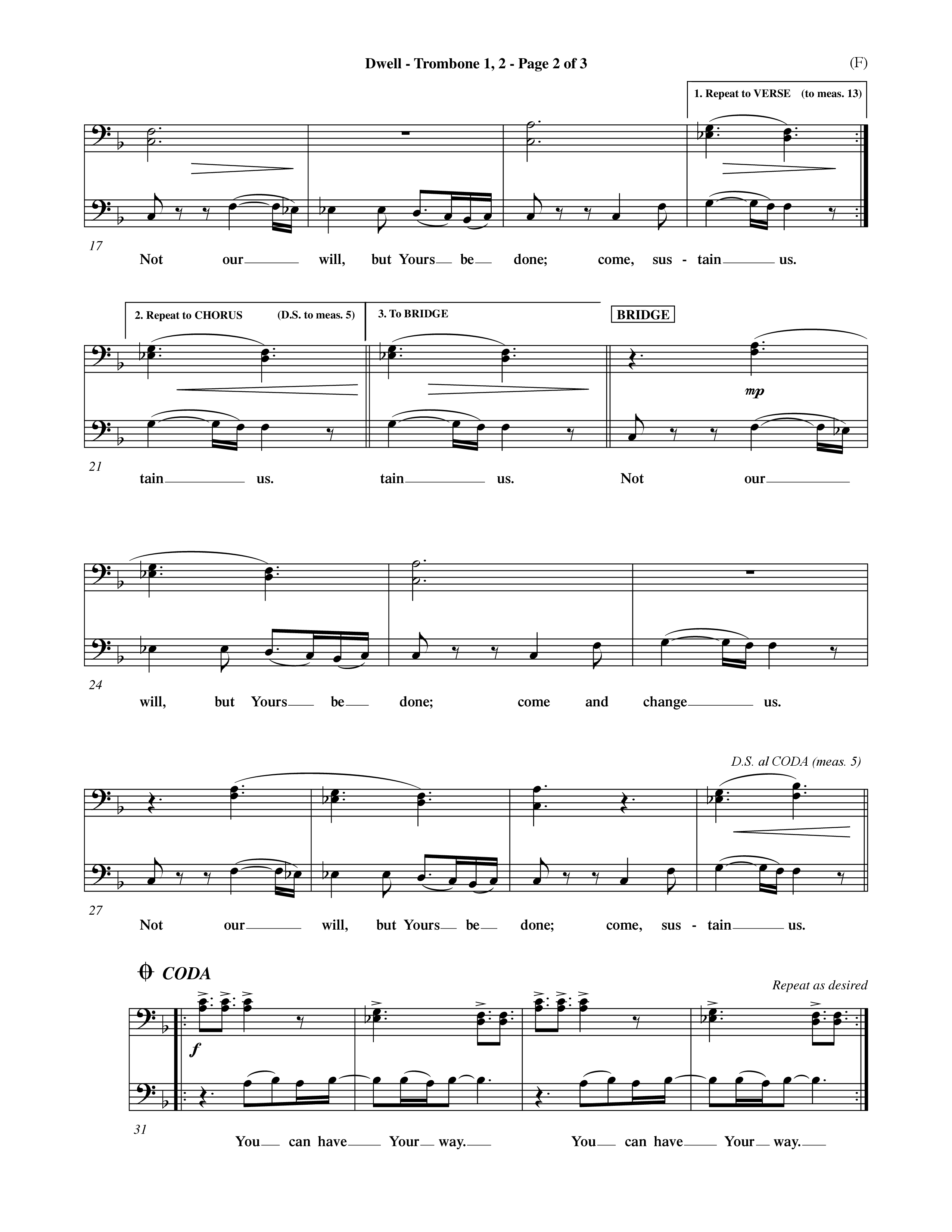 Dwell (Choral Anthem SATB) Trombone 1/2 (Word Music Choral / Orch. Michael Lawrence)