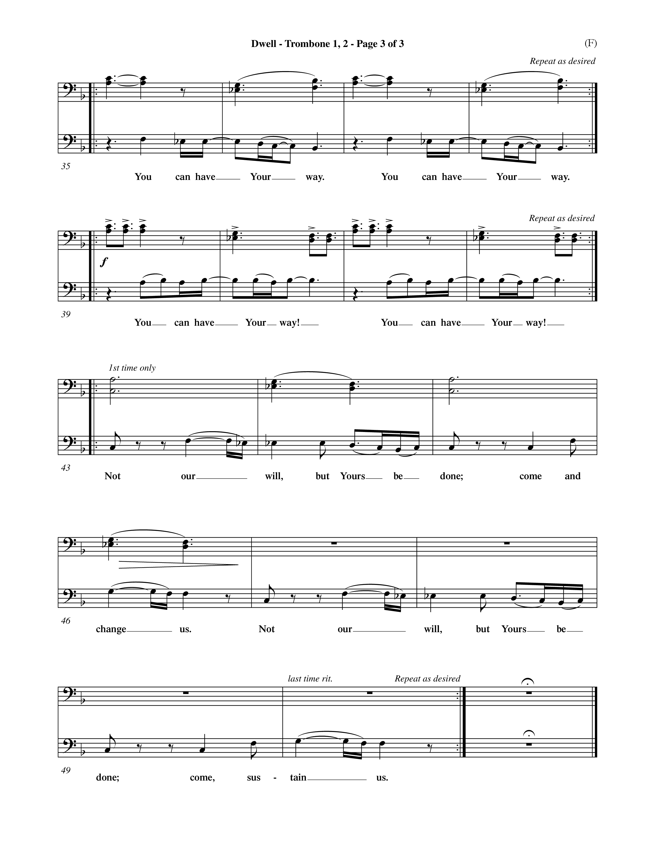 Dwell (Choral Anthem SATB) Trombone 1/2 (Word Music Choral / Orch. Michael Lawrence)