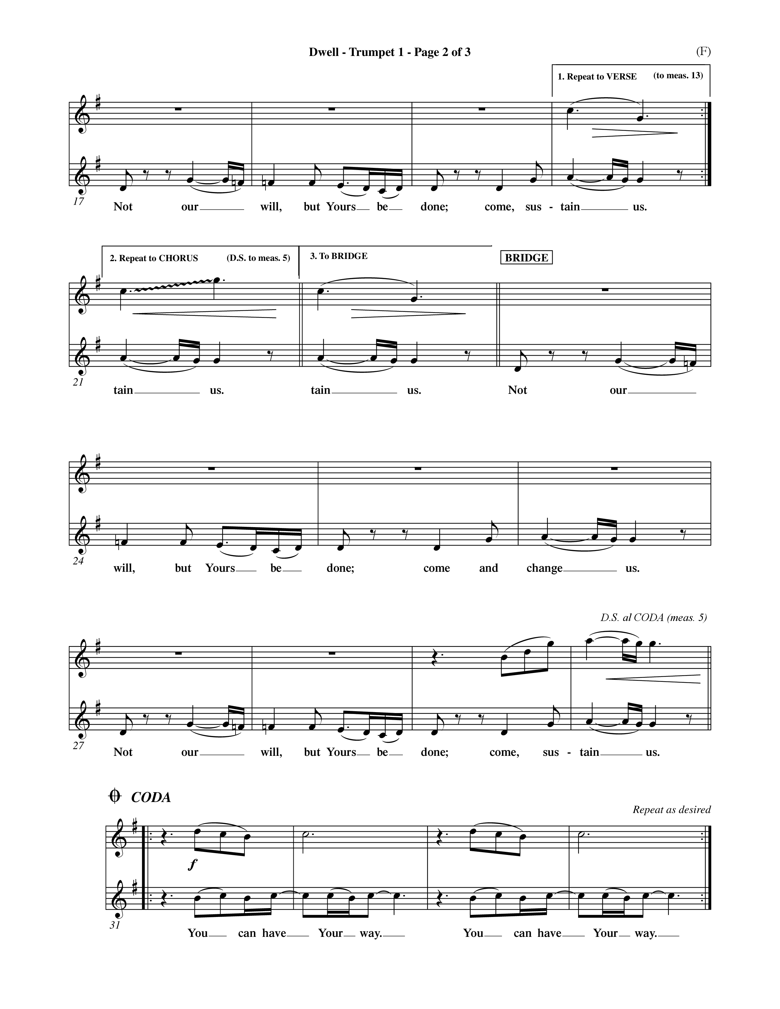 Dwell (Choral Anthem SATB) Trumpet 1 (Word Music Choral / Orch. Michael Lawrence)