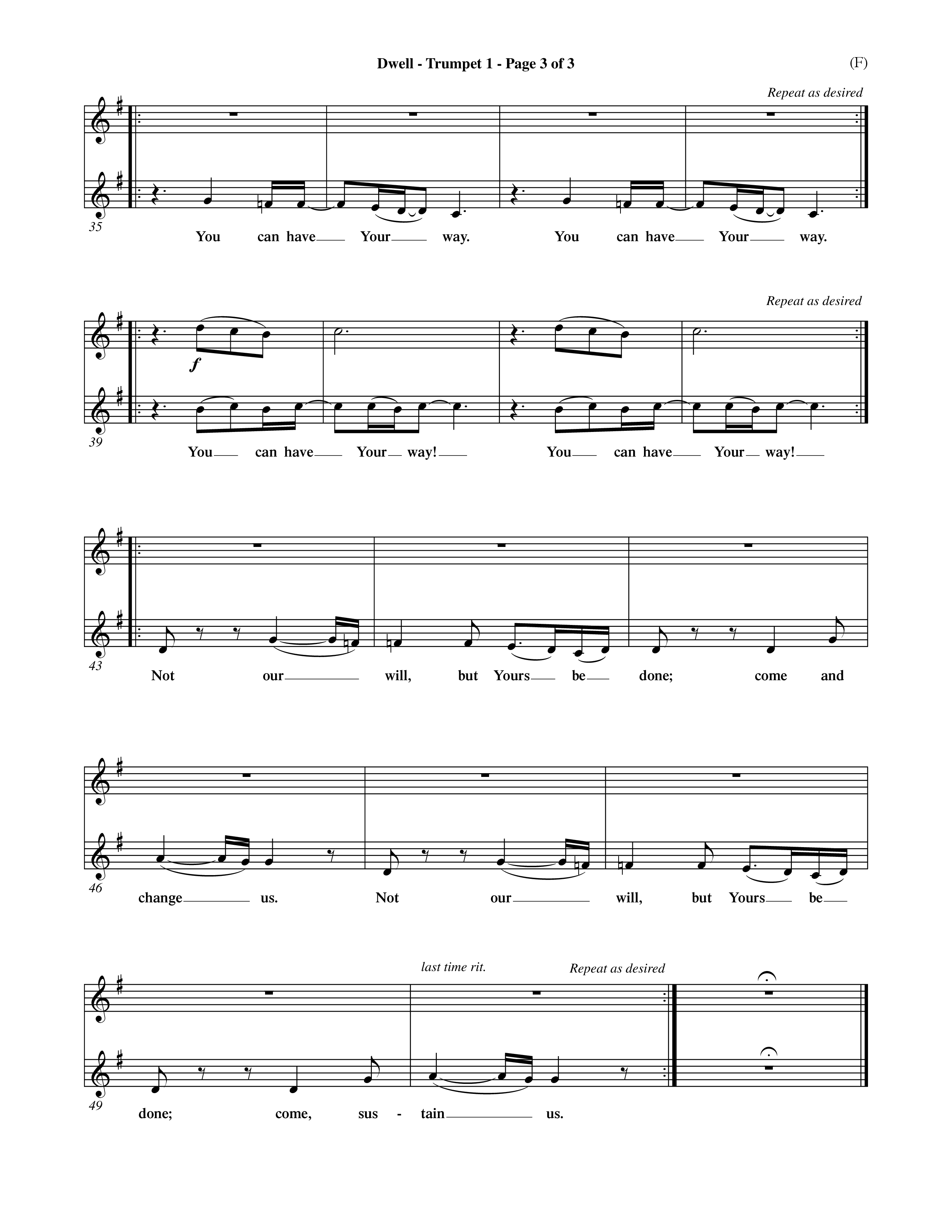 Dwell (Choral Anthem SATB) Trumpet 1 (Word Music Choral / Orch. Michael Lawrence)