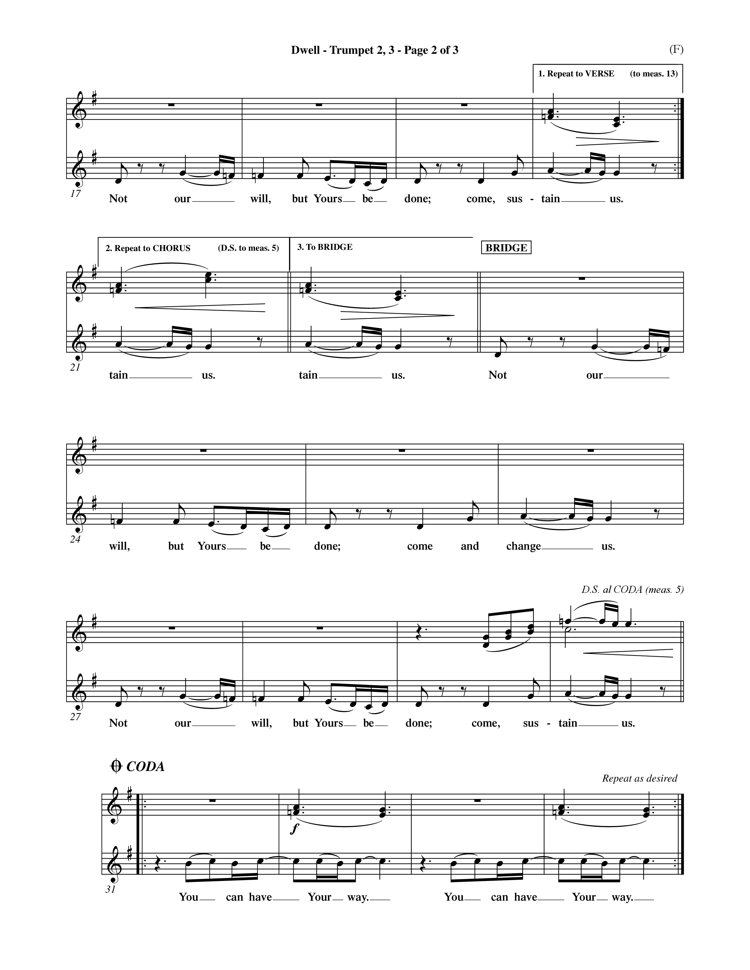 Dwell (Choral Anthem SATB) Trumpet 2/3 (Word Music Choral / Orch. Michael Lawrence)