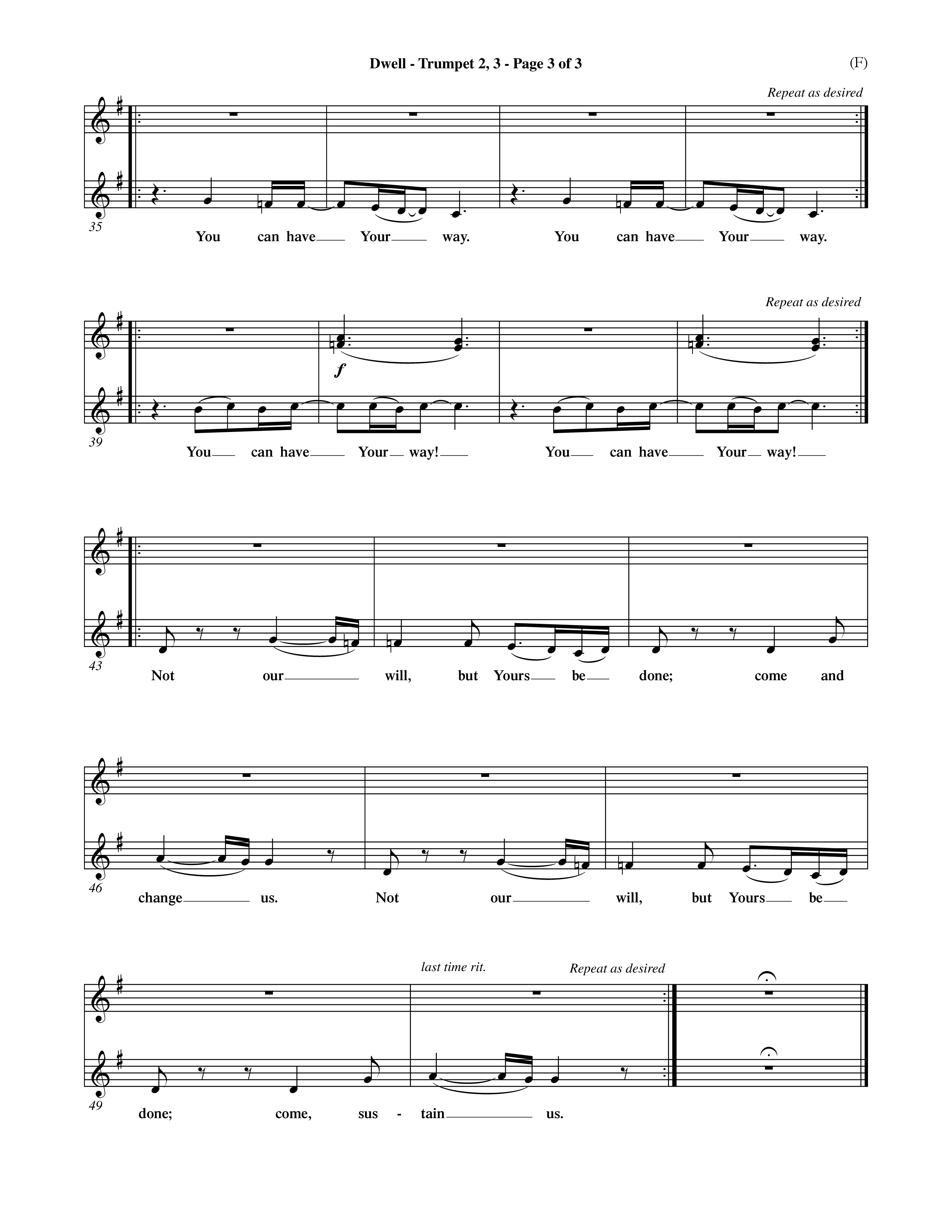 Dwell (Choral Anthem SATB) Trumpet 2/3 (Word Music Choral / Orch. Michael Lawrence)
