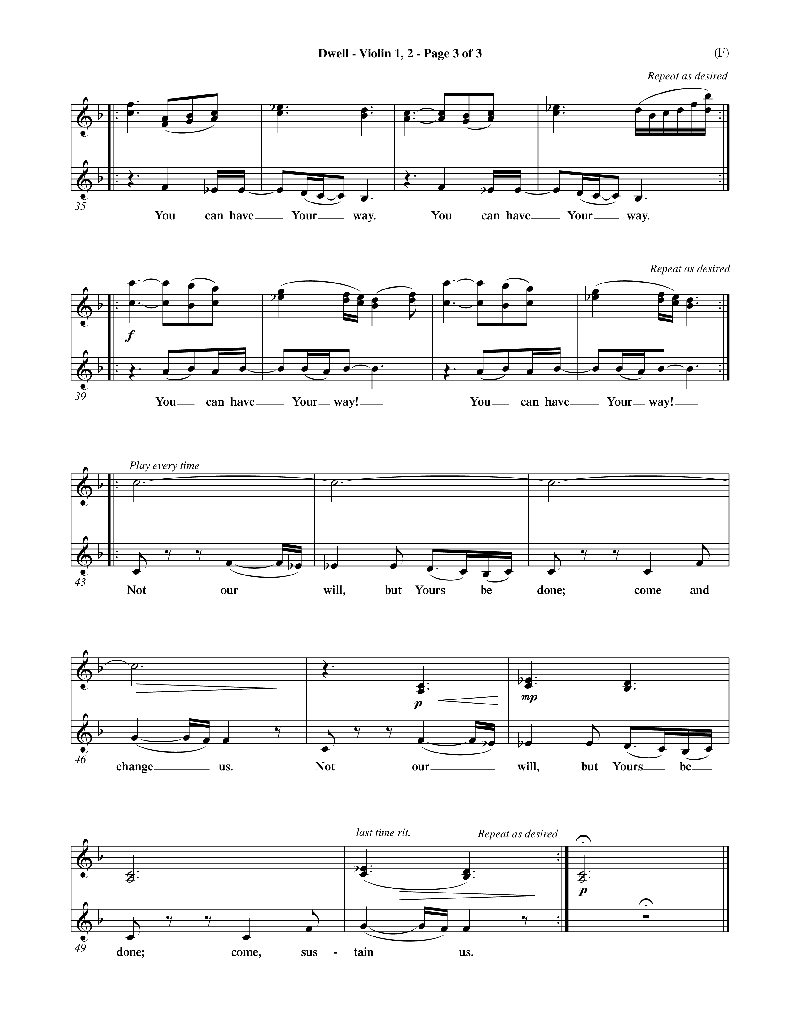 Dwell (Choral Anthem SATB) Violin 1/2 (Word Music Choral / Orch. Michael Lawrence)