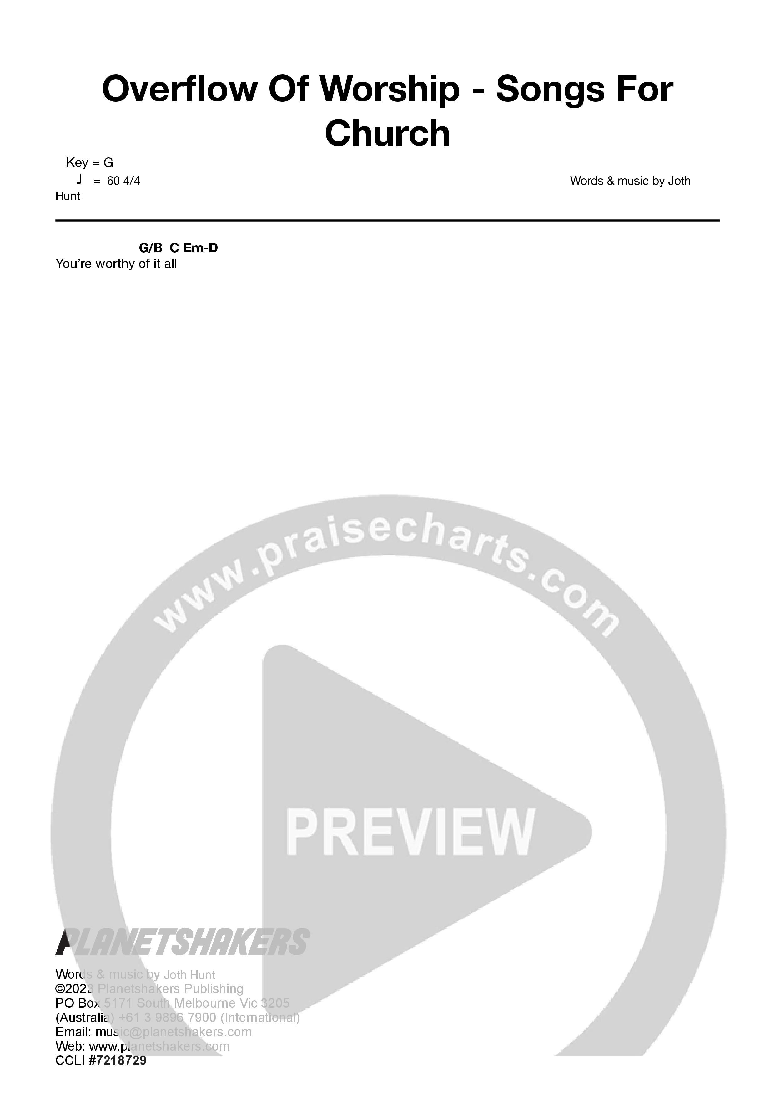 Overflow Of Worship - Songs For Church (Live) Chord Chart (Planetshakers)