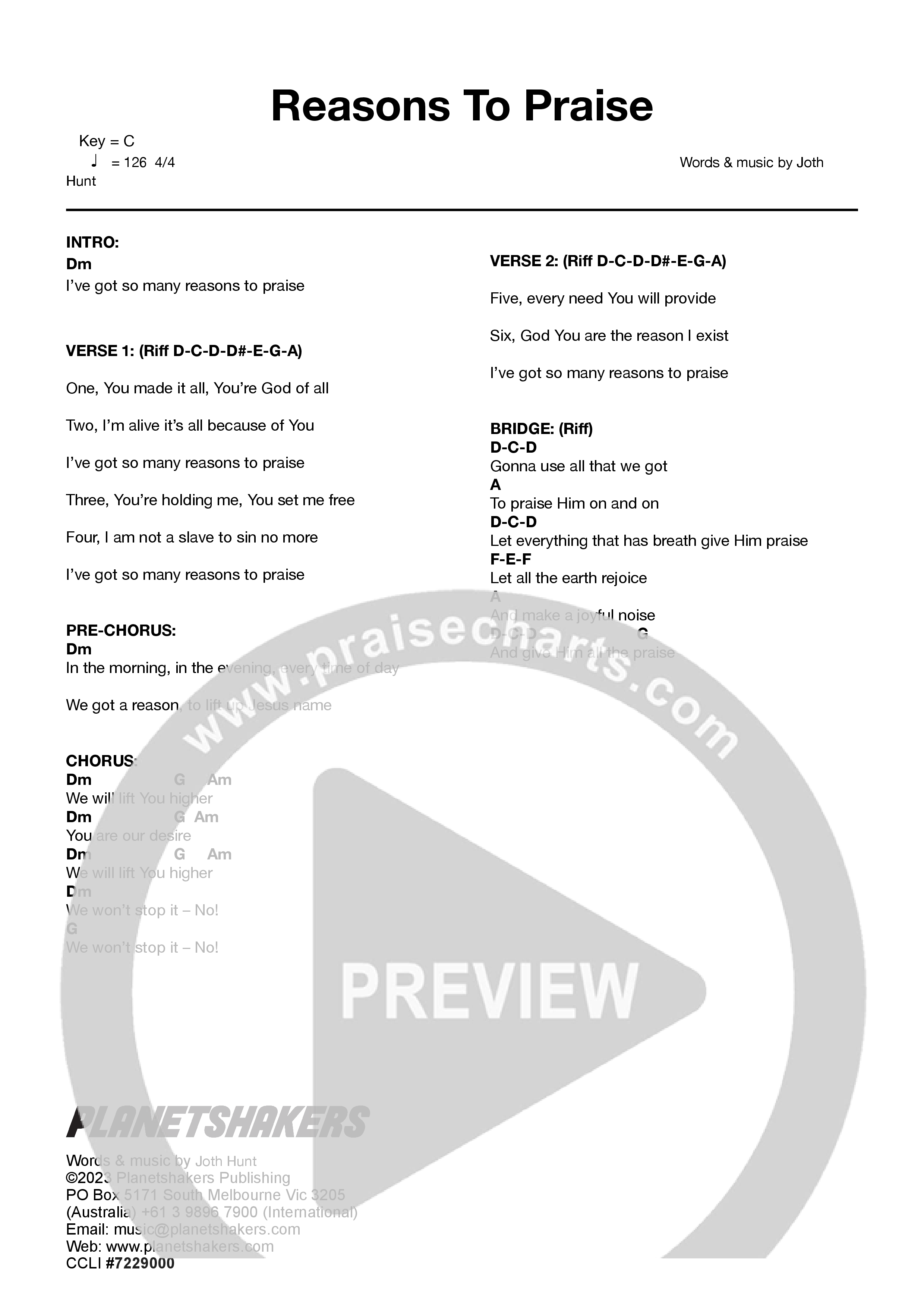 Reason To Praise (Live) Chord Chart (Planetshakers)