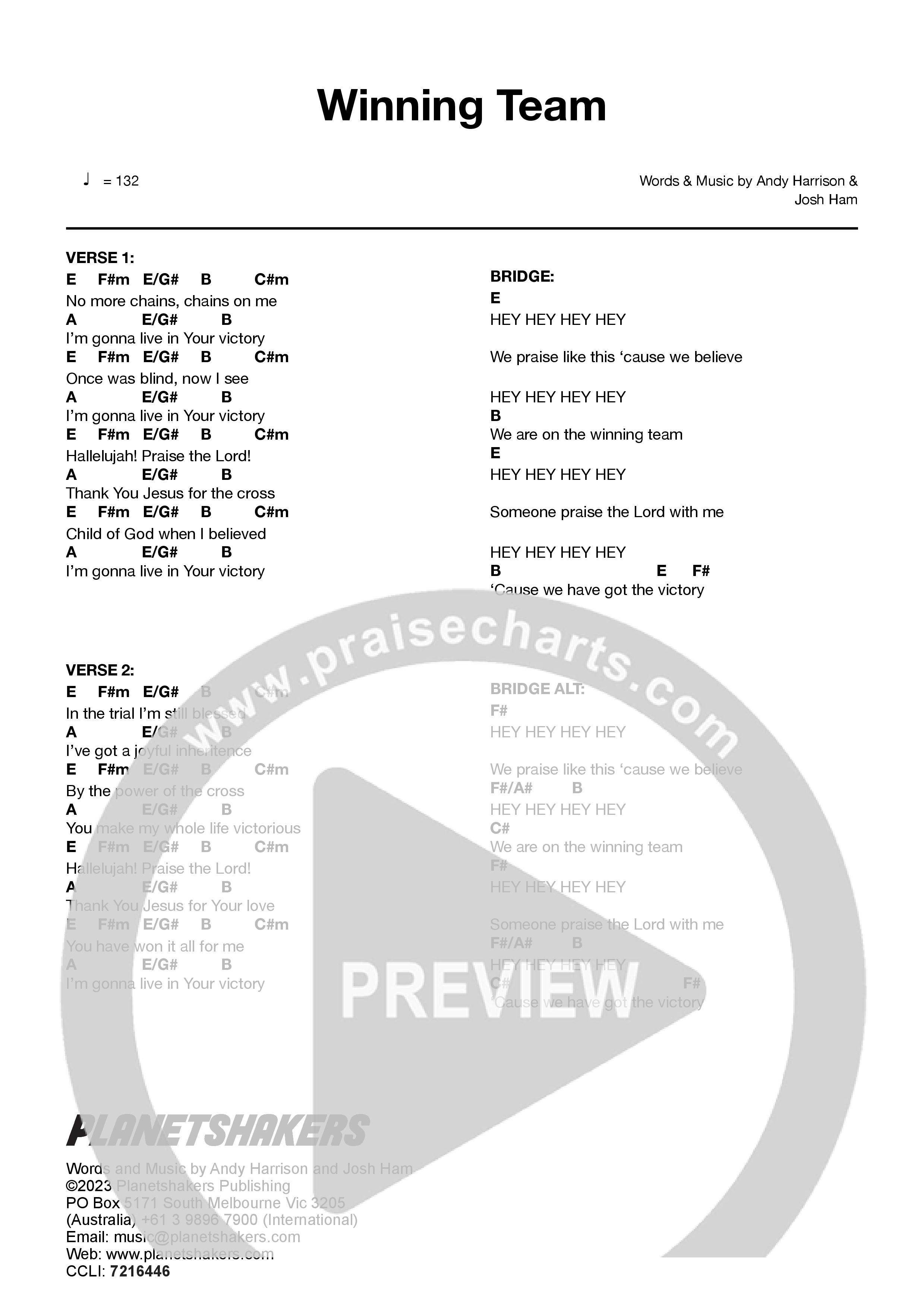 Winning Team (Live) Chord Chart (Planetshakers)