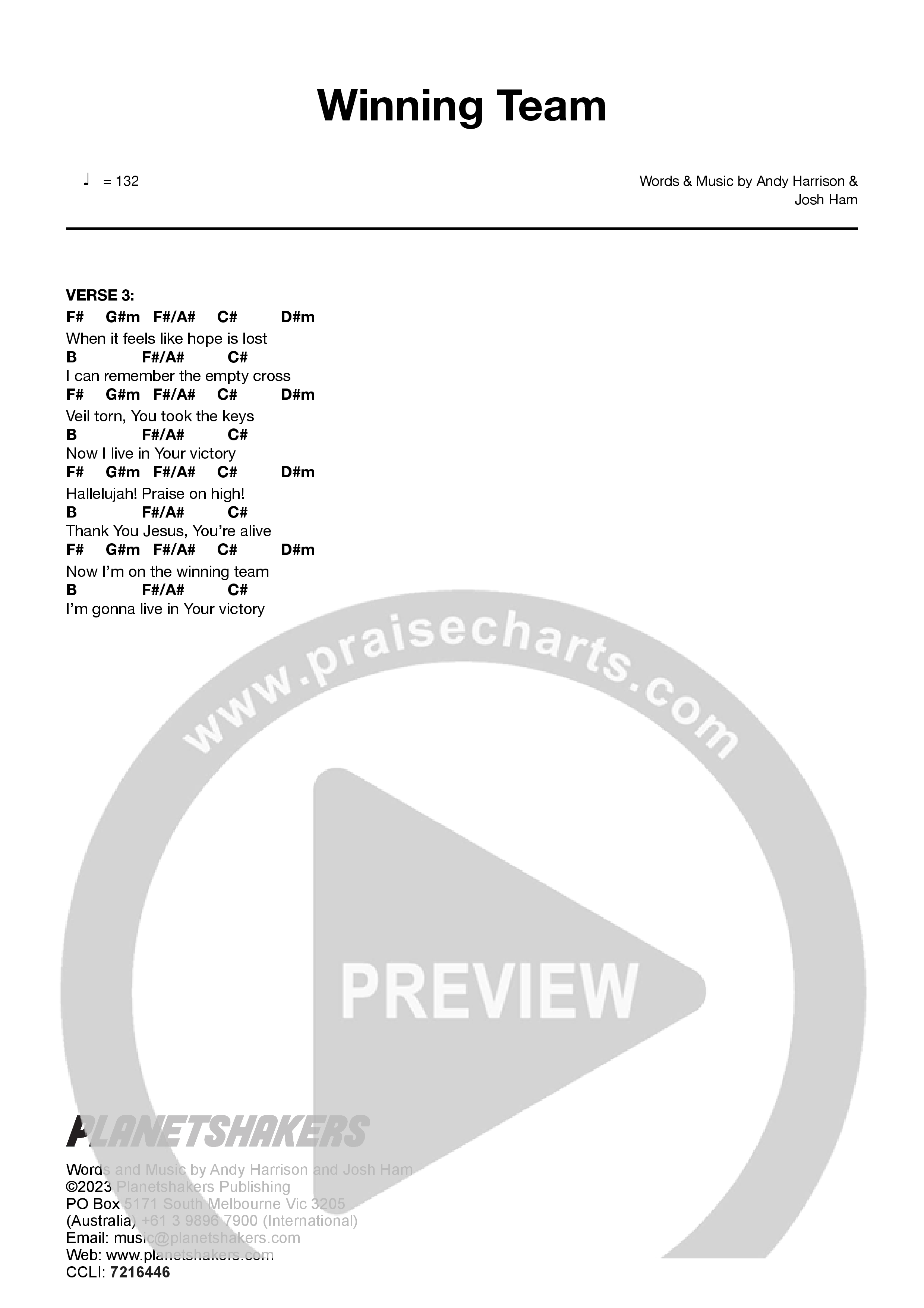 Winning Team (Live) Chord Chart (Planetshakers)