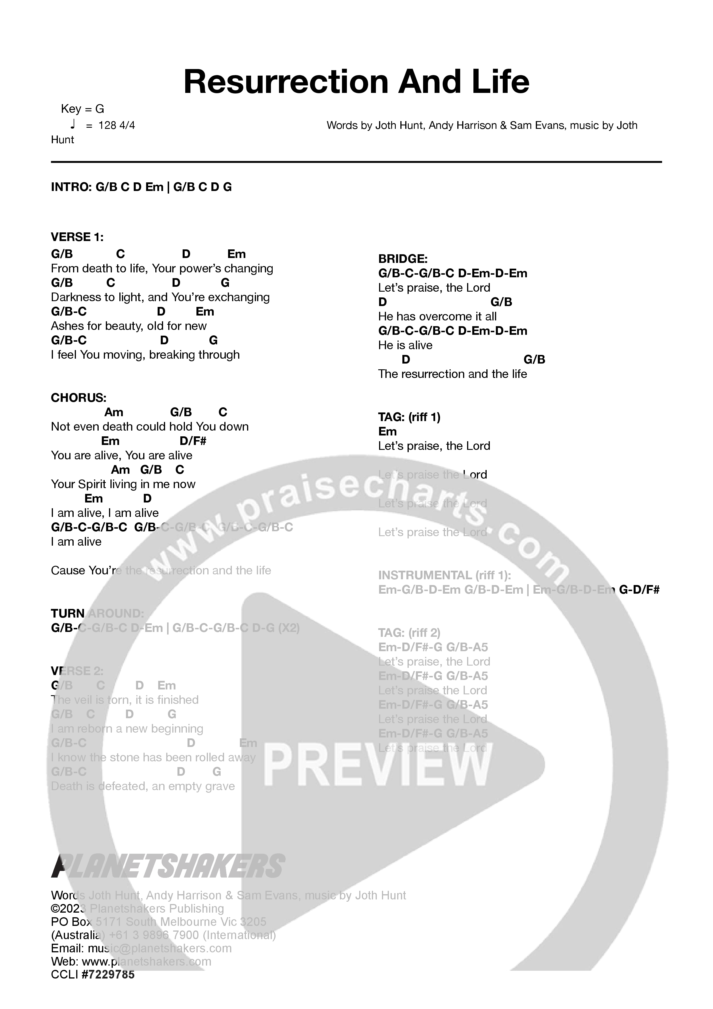 Resurrection And Life (Live) Chord Chart (Planetshakers)