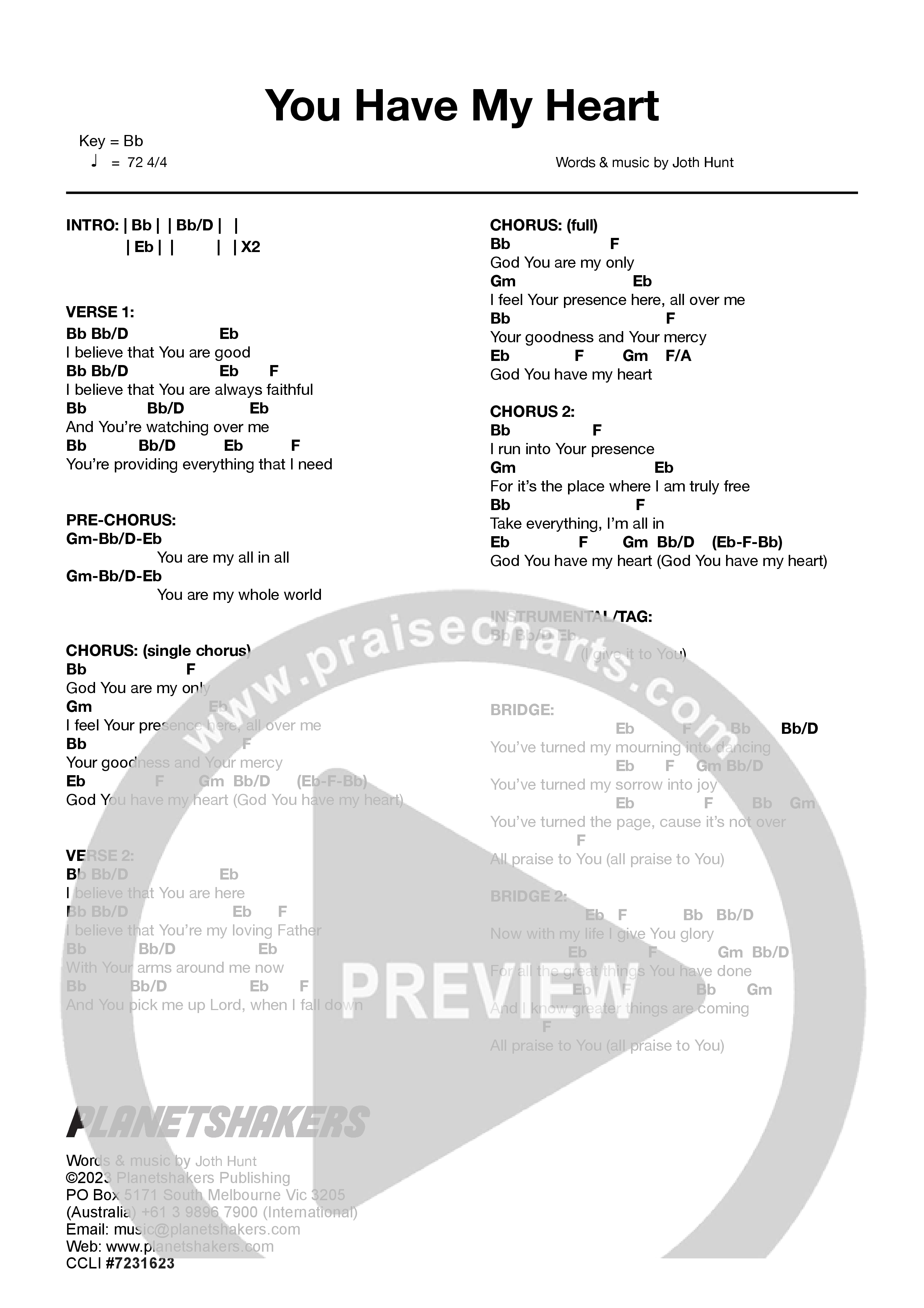 You Have My Heart (Live) Chord Chart (Planetshakers)
