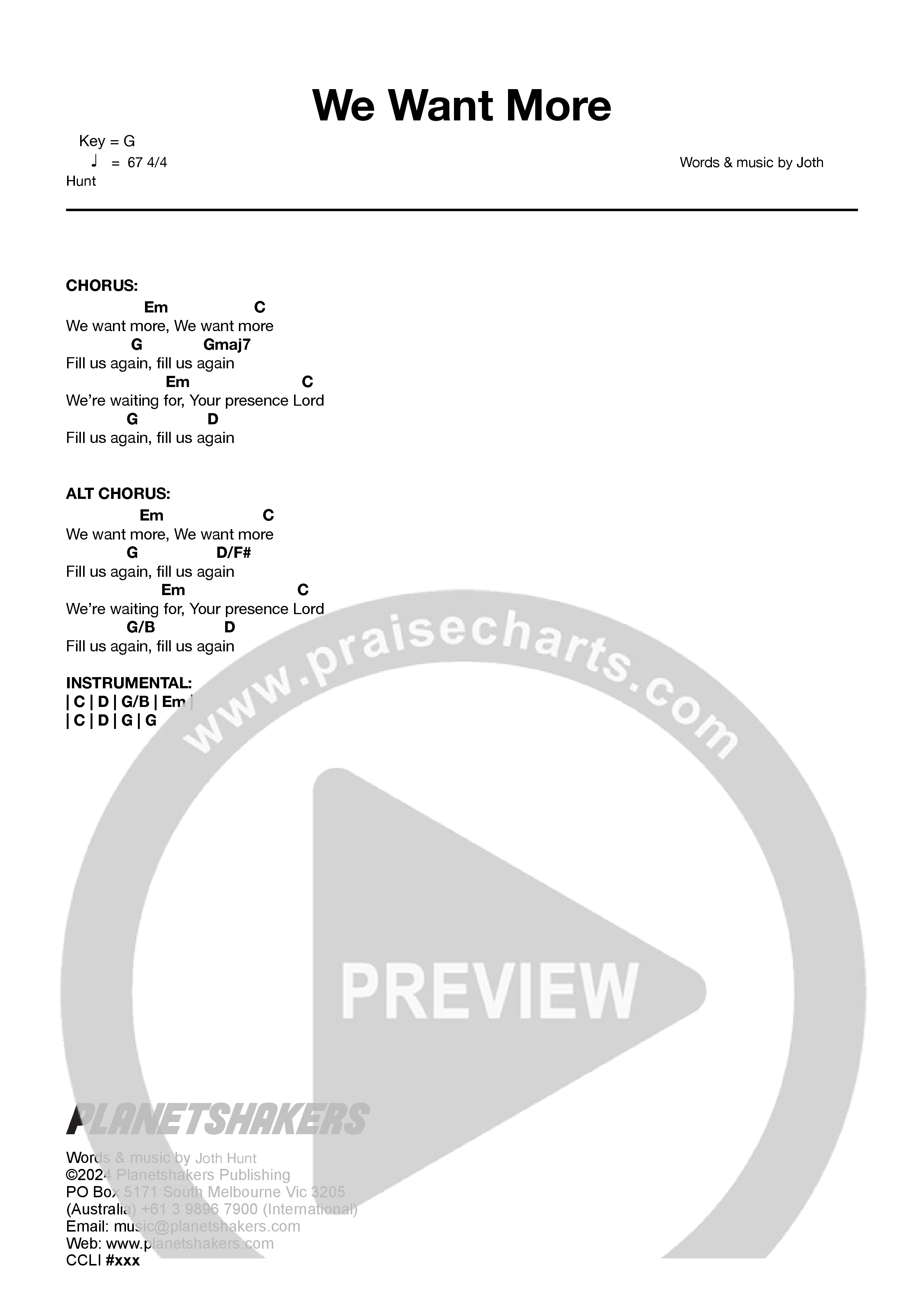 We Want More (Live) Chord Chart (Planetshakers)