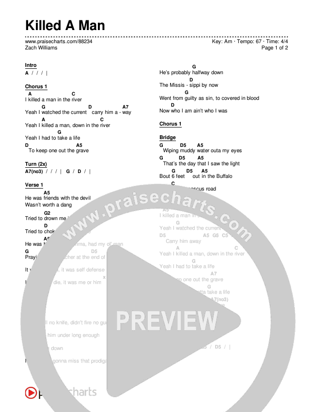 Killed A Man Chords & Lyrics (Zach Williams)