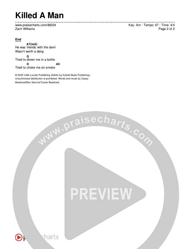 Killed A Man Chords & Lyrics (Zach Williams)