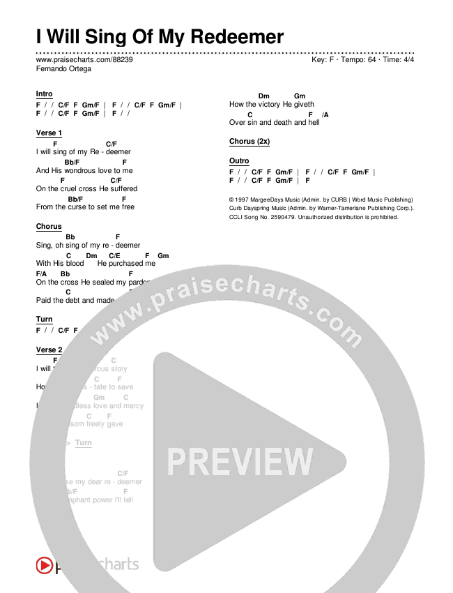 I Will Sing Of My Redeemer Chords & Lyrics (Fernando Ortega)