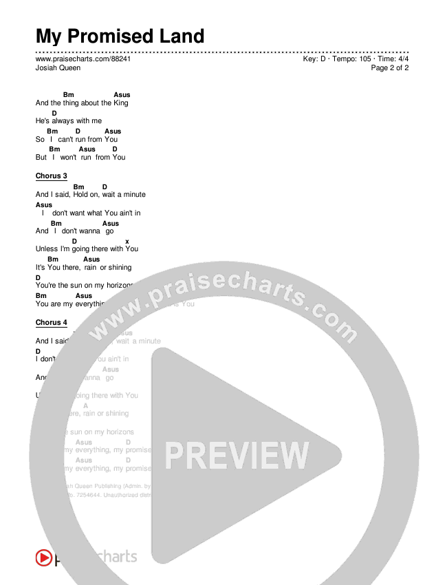 My Promised Land Chords & Lyrics (Josiah Queen)