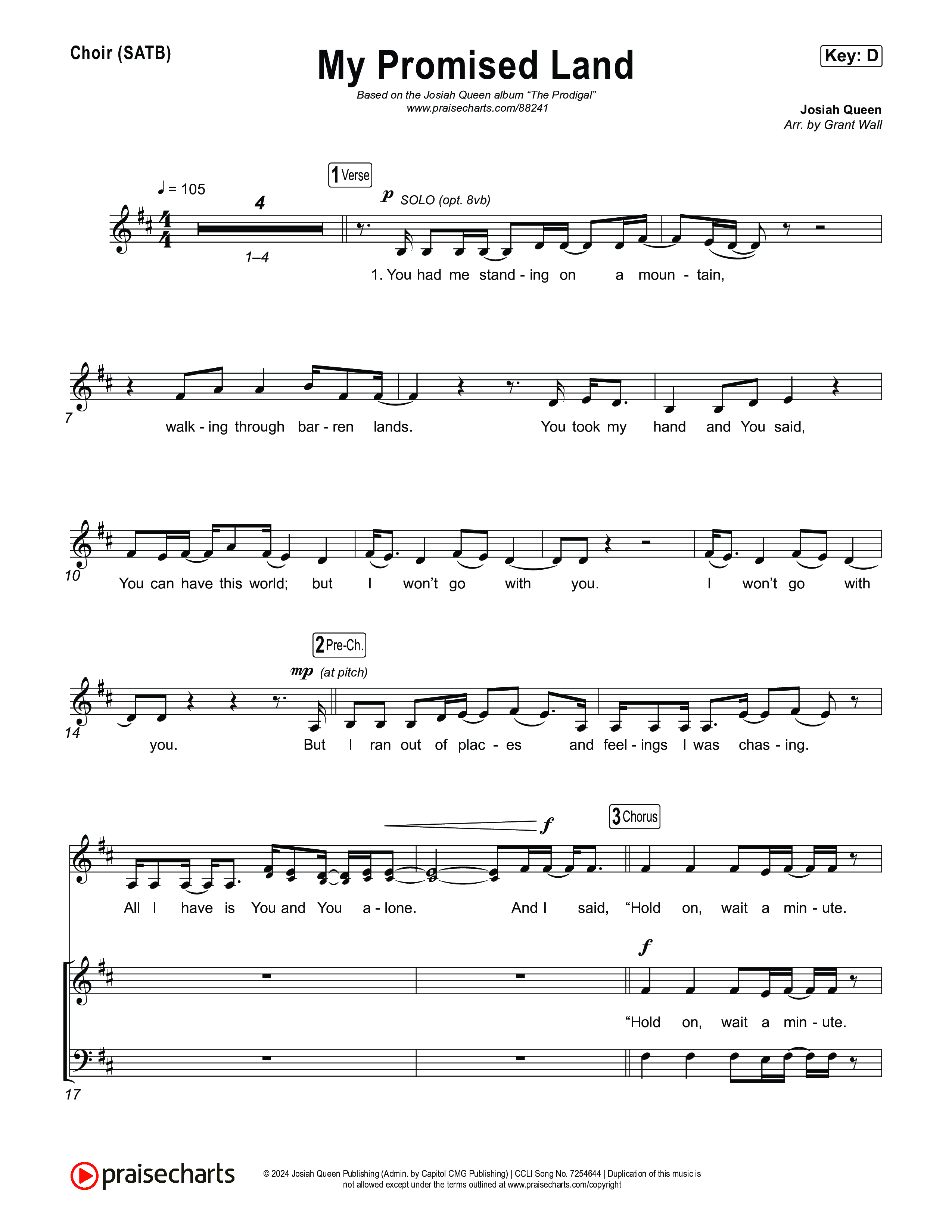 My Promised Land Choir Sheet (SATB) (Josiah Queen)