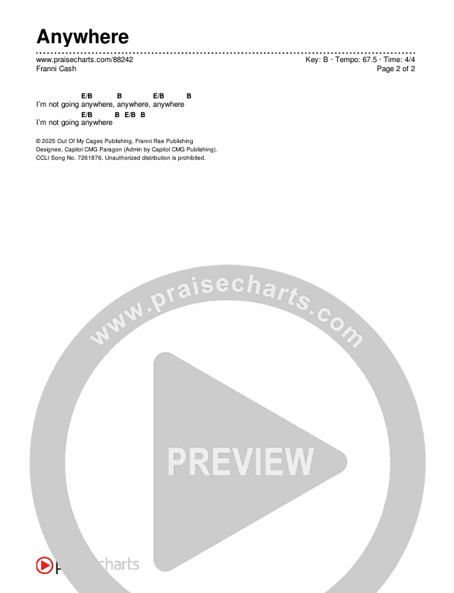 Anywhere Chords & Lyrics (Franni Cash)
