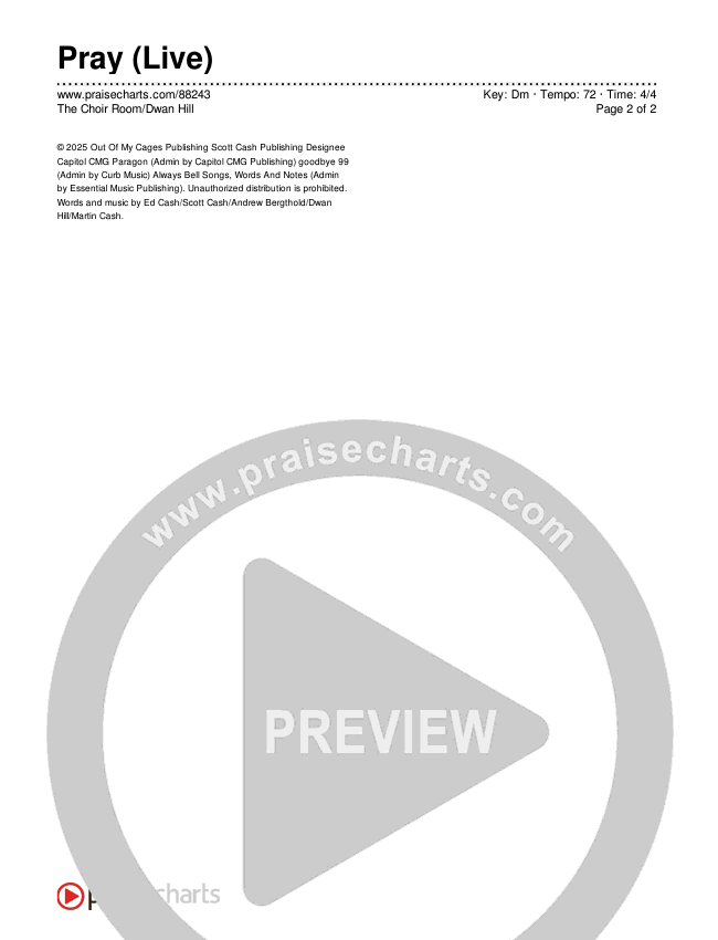 Pray (Live) Chords & Lyrics (The Choir Room / Dwan Hill)