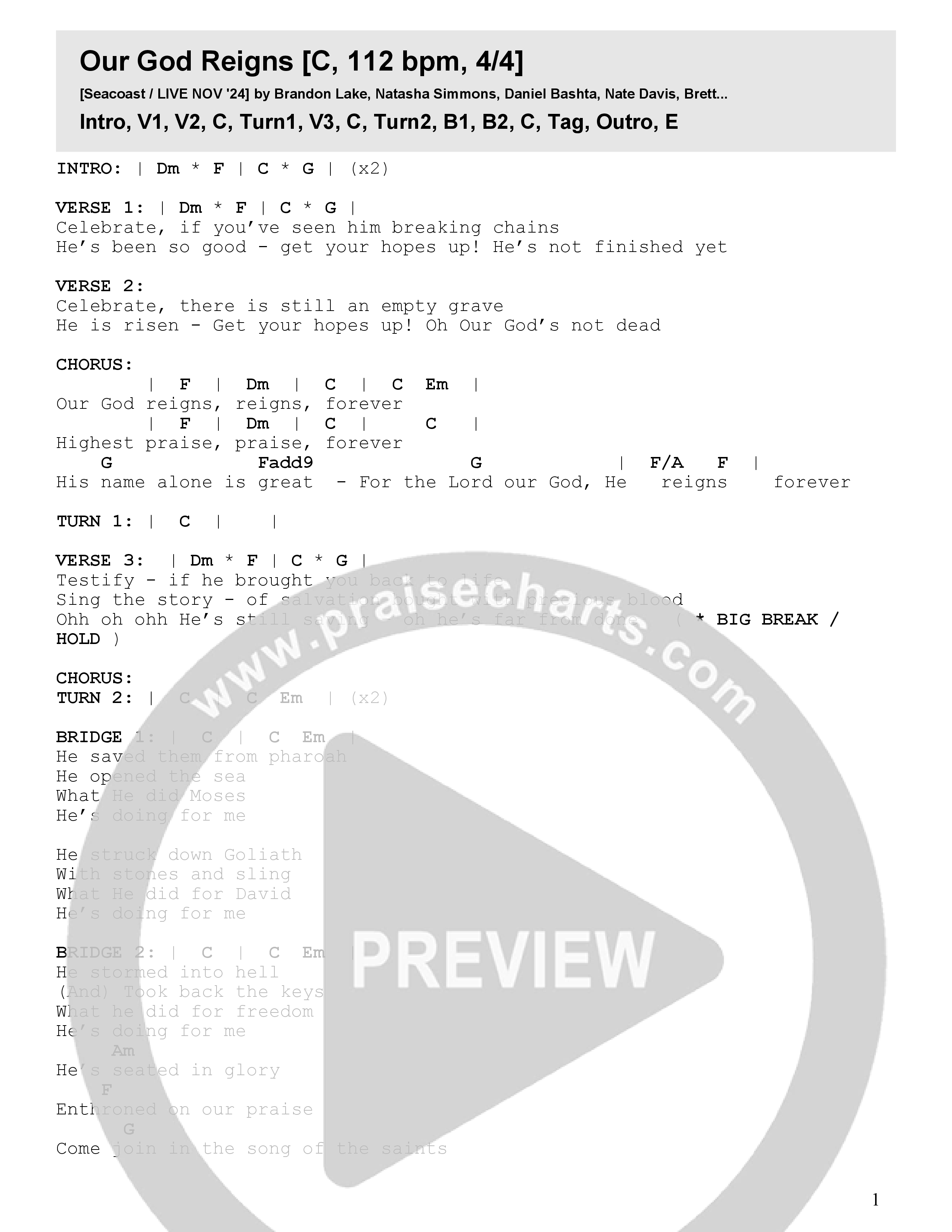 Our God Reigns Chord Chart (Seacoast / Andy Cherry)