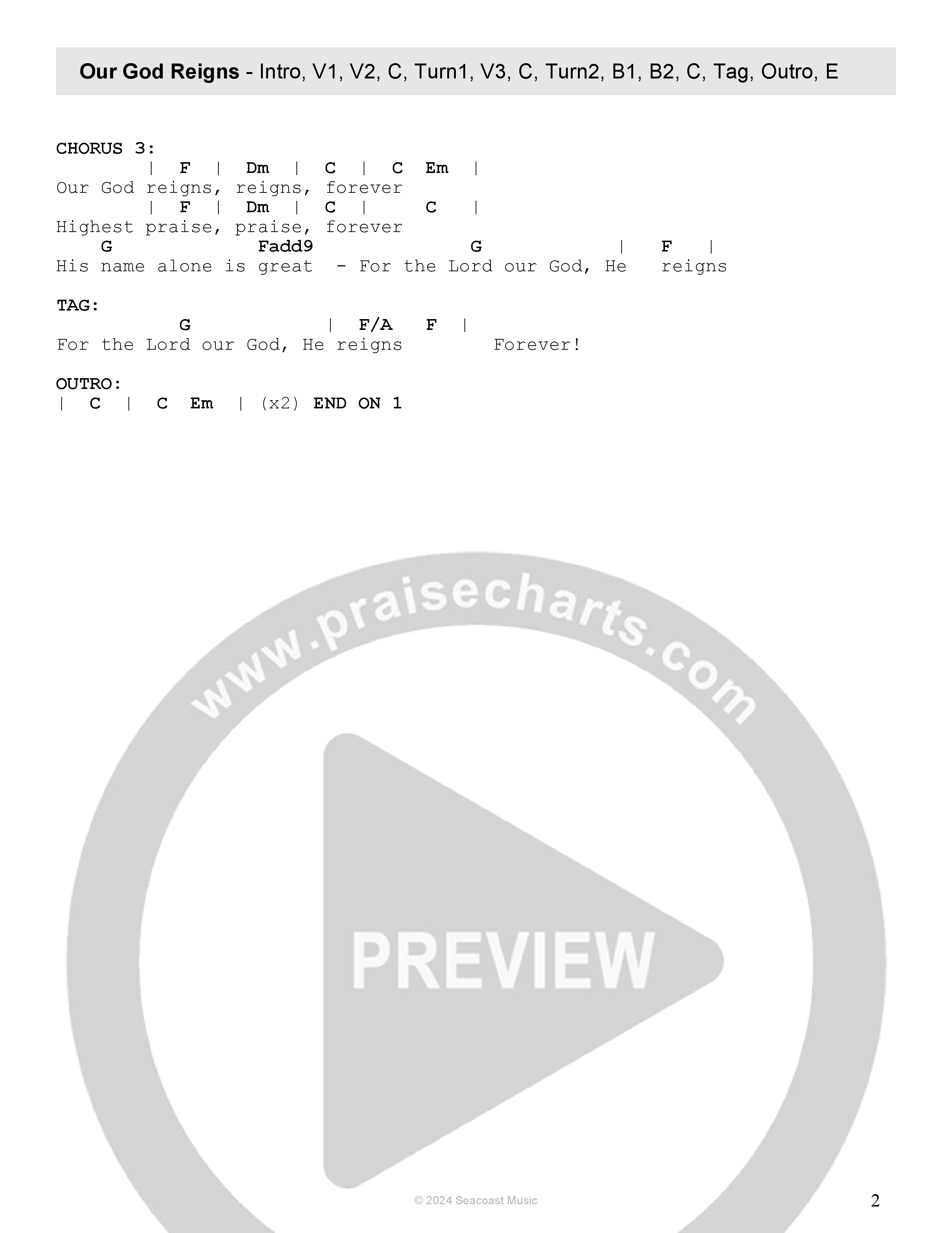 Our God Reigns Chord Chart (Seacoast / Andy Cherry)