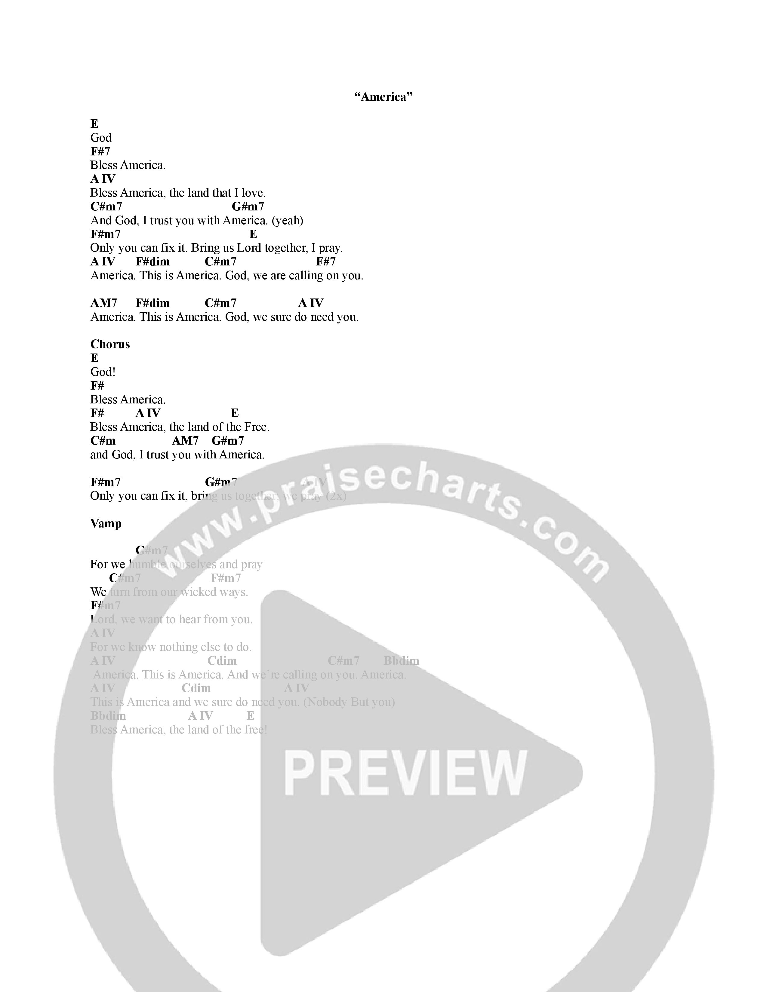 America Chord Chart (Chad Cory)