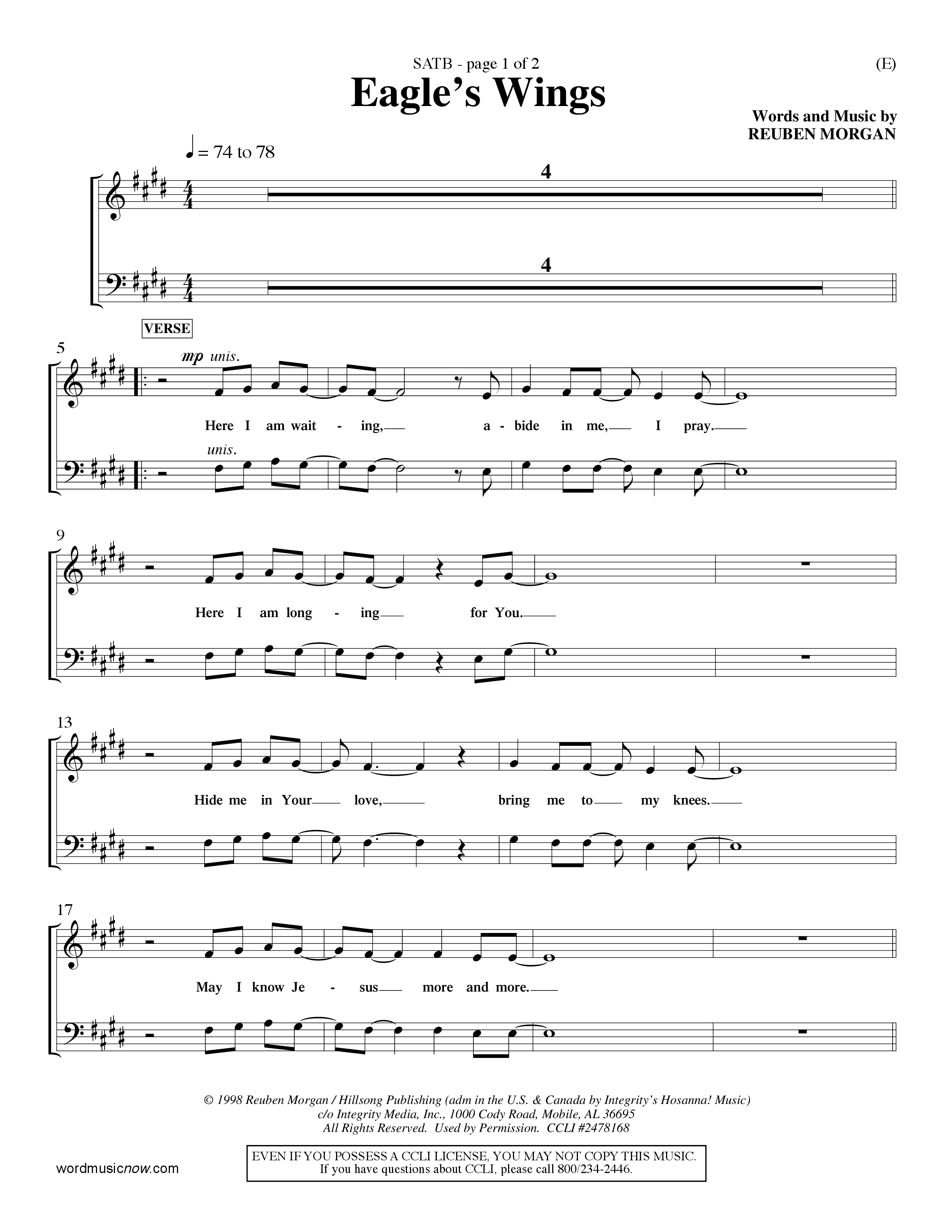 Eagle's Wings (Choral Anthem SATB) Choir Sheet (SATB) (Word Music Choral / Arr. Dave Williamson)