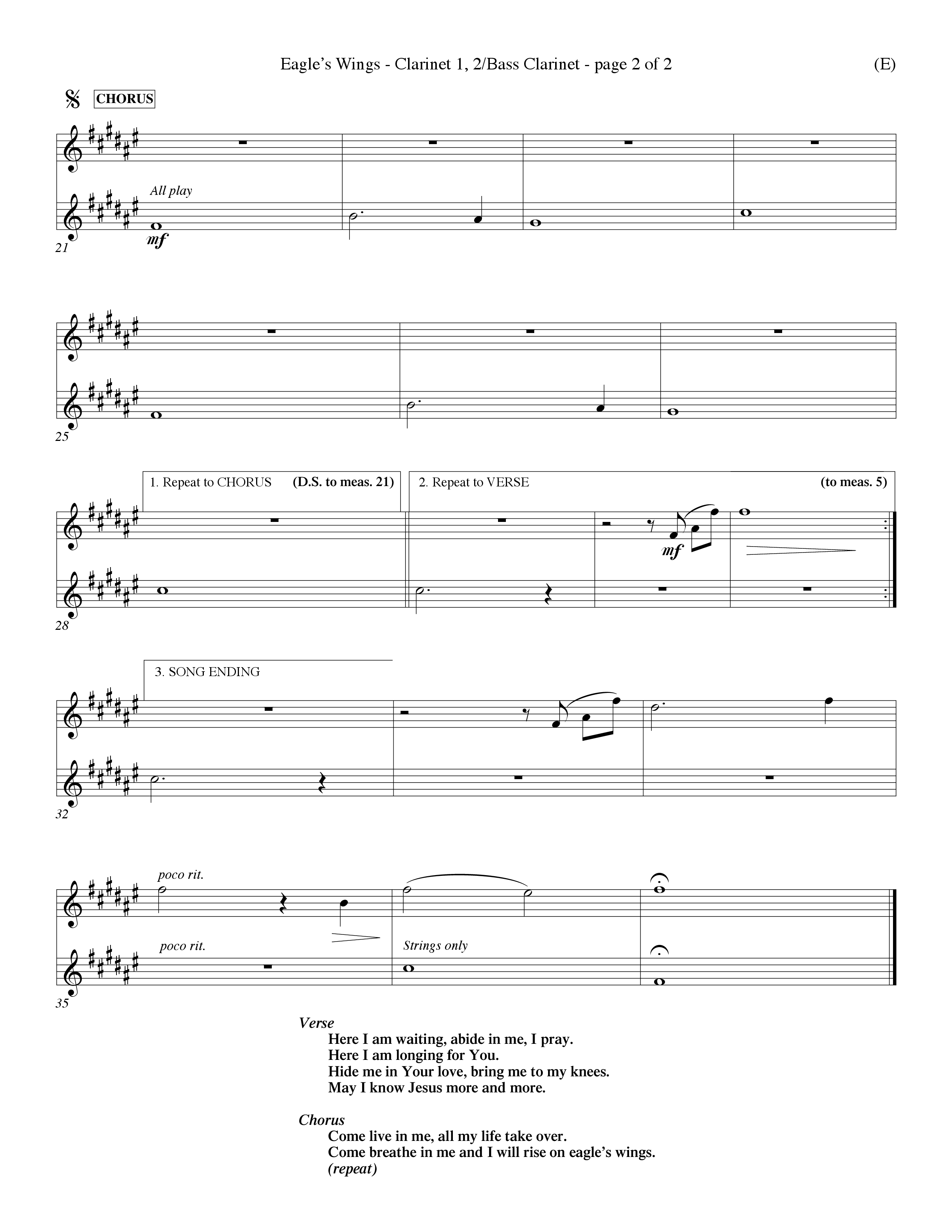 Eagle's Wings (Choral Anthem SATB) Clarinet 1/2, Bass Clarinet (Word Music Choral / Arr. Dave Williamson)