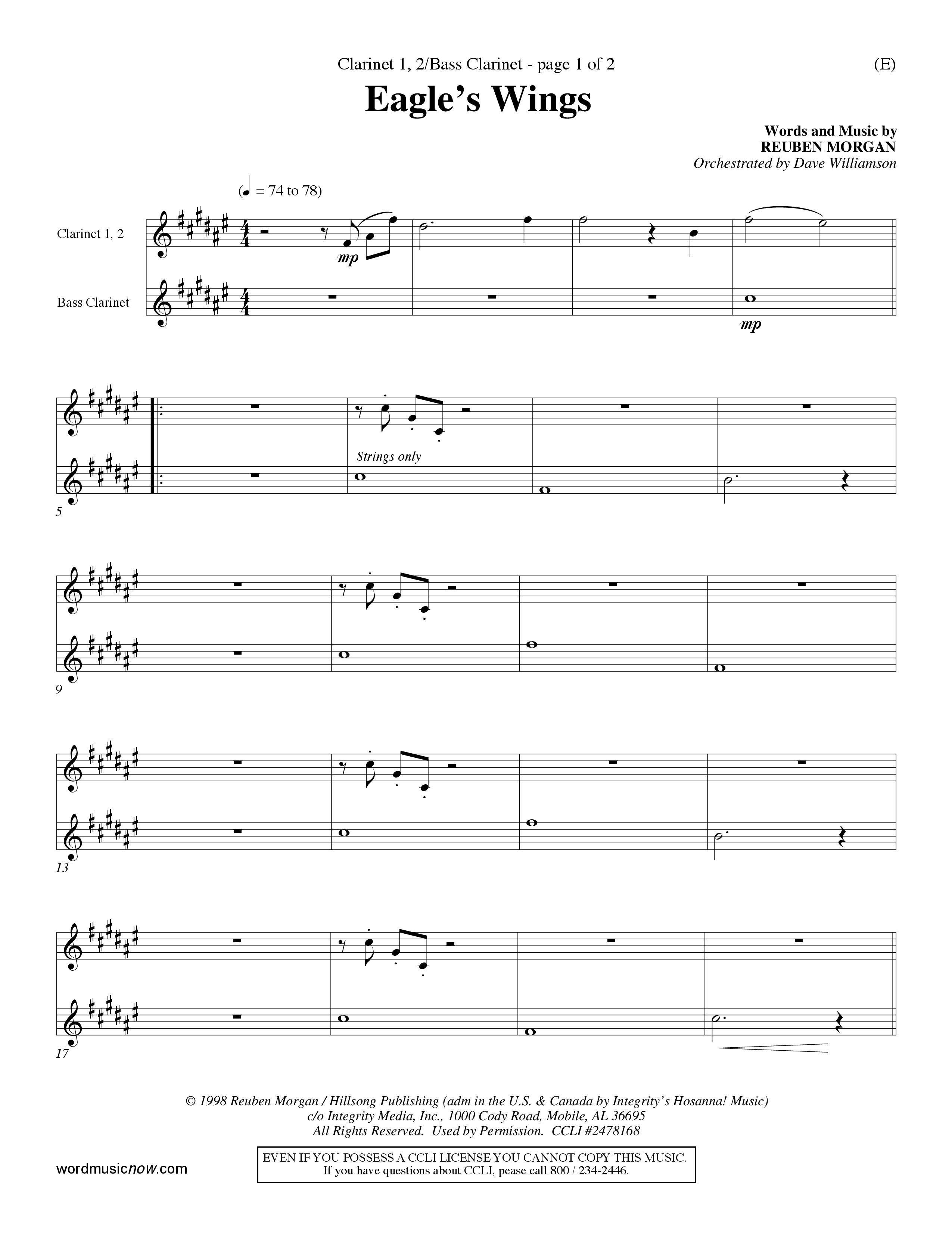 Eagle's Wings (Choral Anthem SATB) Clarinet 1/2, Bass Clarinet (Word Music Choral / Arr. Dave Williamson)