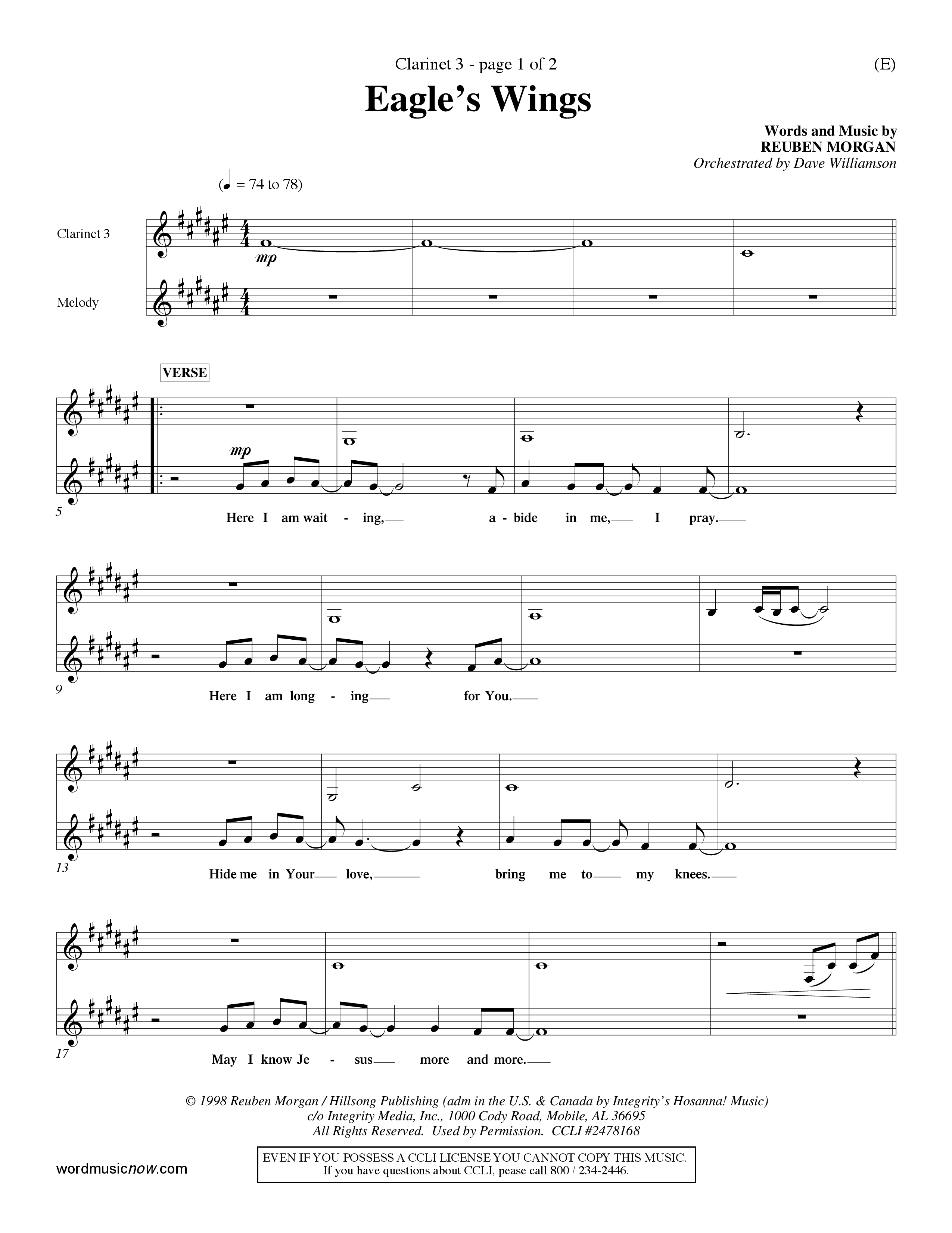 Eagle's Wings (Choral Anthem SATB) Clarinet 3 (Word Music Choral / Arr. Dave Williamson)