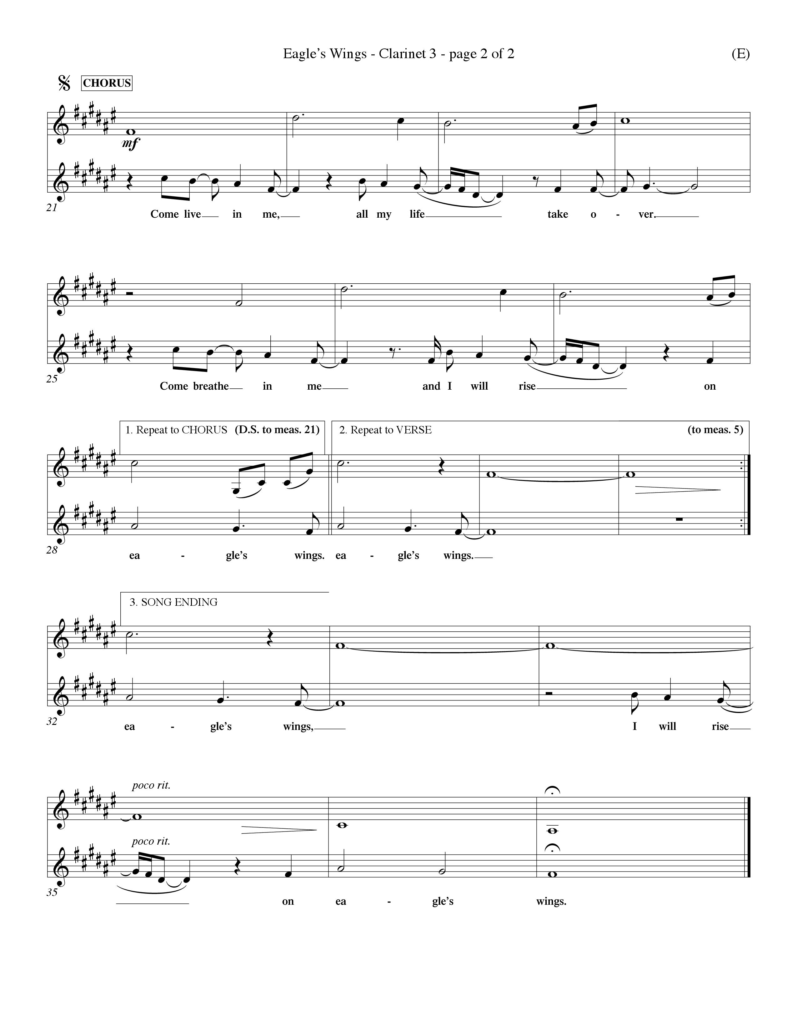 Eagle's Wings (Choral Anthem SATB) Clarinet 3 (Word Music Choral / Arr. Dave Williamson)