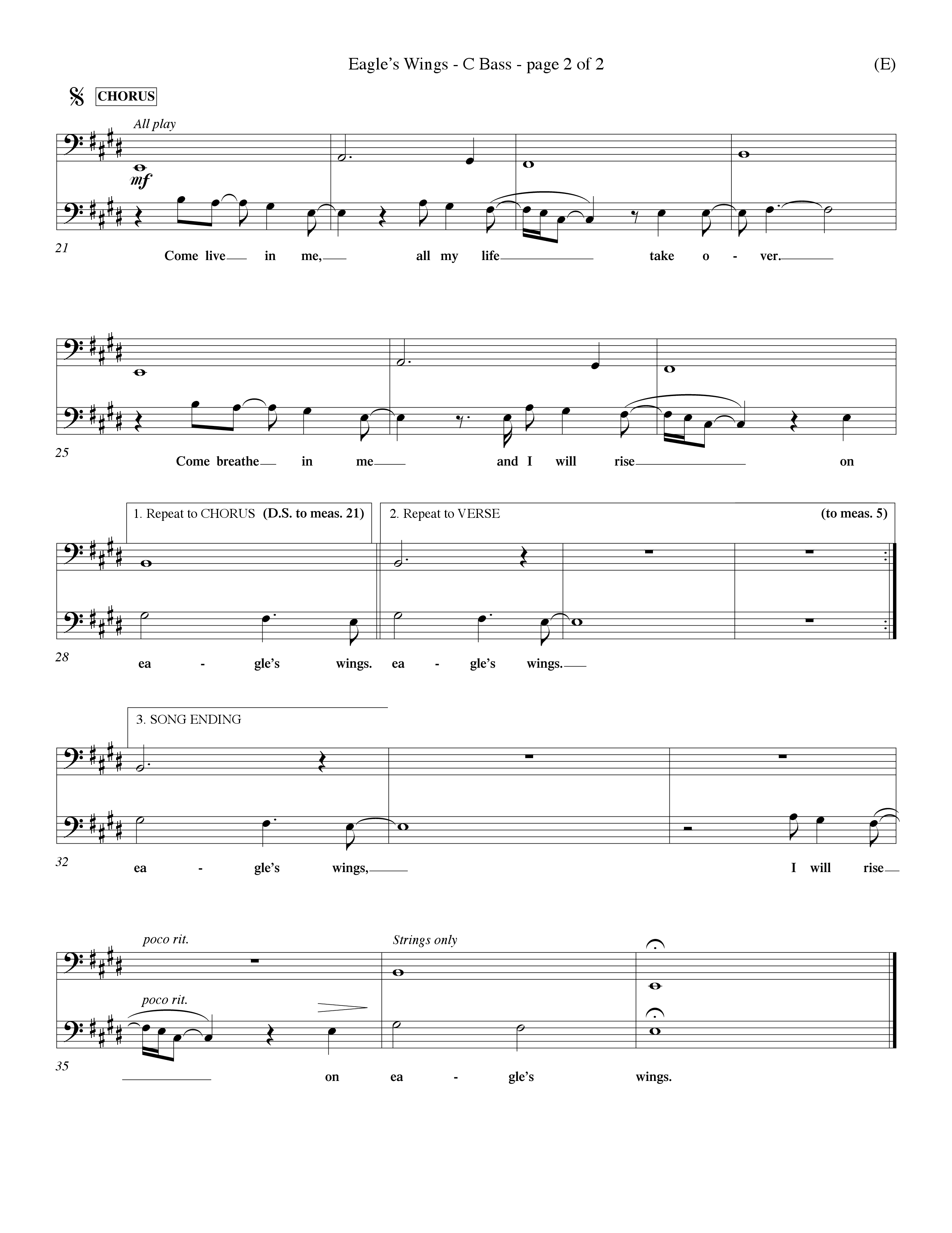 Eagle's Wings (Choral Anthem SATB) Contrabass (Word Music Choral / Arr. Dave Williamson)