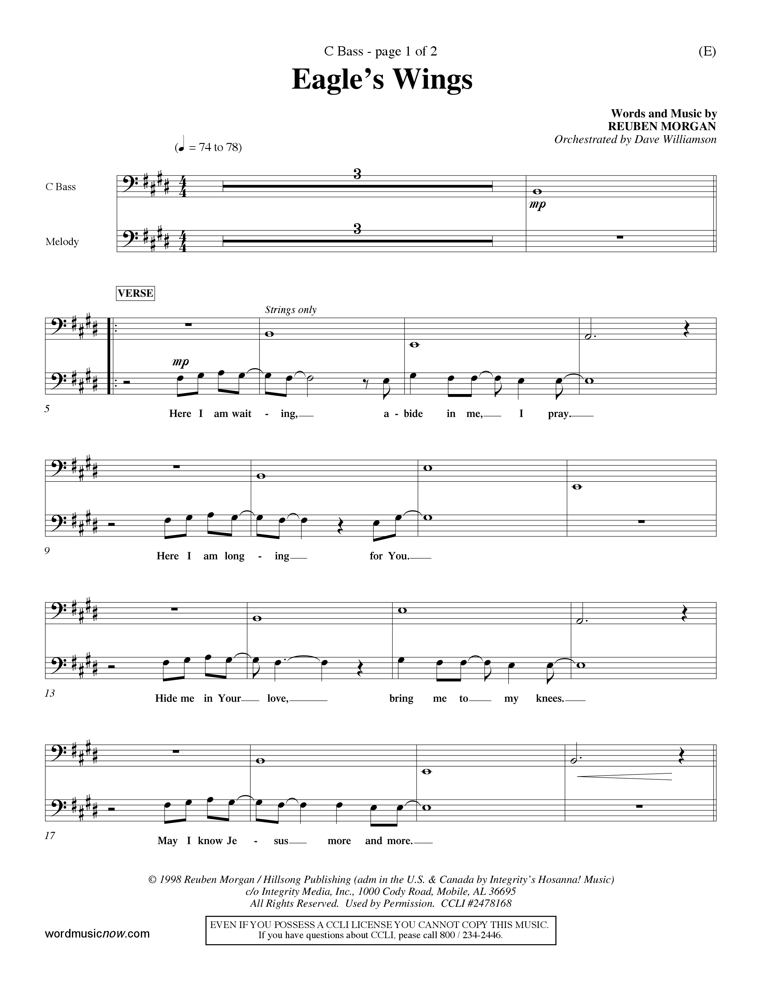 Eagle's Wings (Choral Anthem SATB) Contrabass (Word Music Choral / Arr. Dave Williamson)