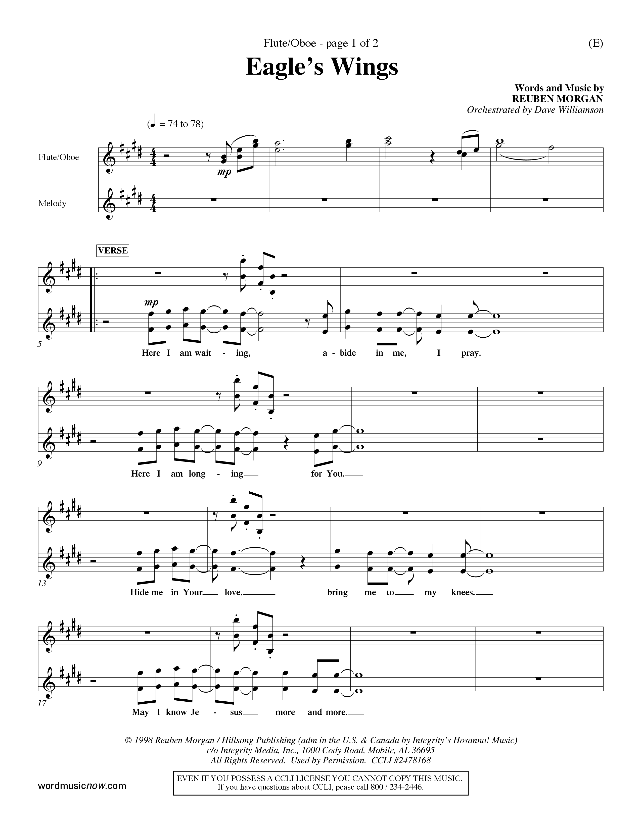 Eagle's Wings (Choral Anthem SATB) Flute/Oboe (Word Music Choral / Arr. Dave Williamson)