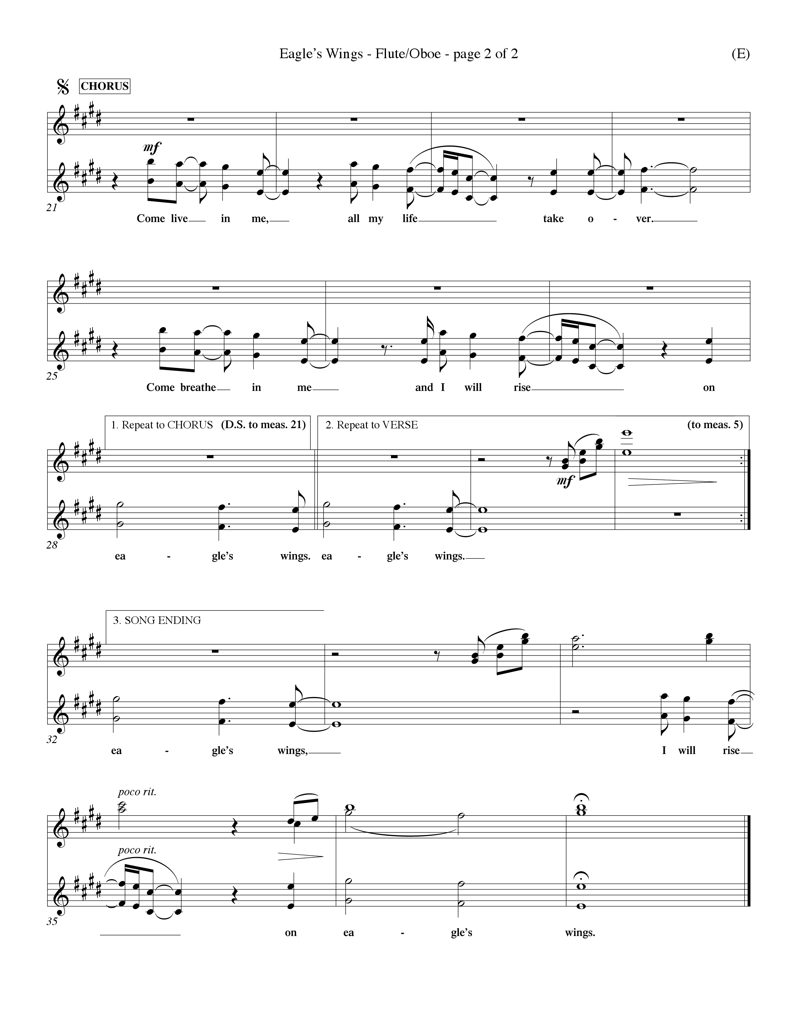 Eagle's Wings (Choral Anthem SATB) Flute/Oboe (Word Music Choral / Arr. Dave Williamson)