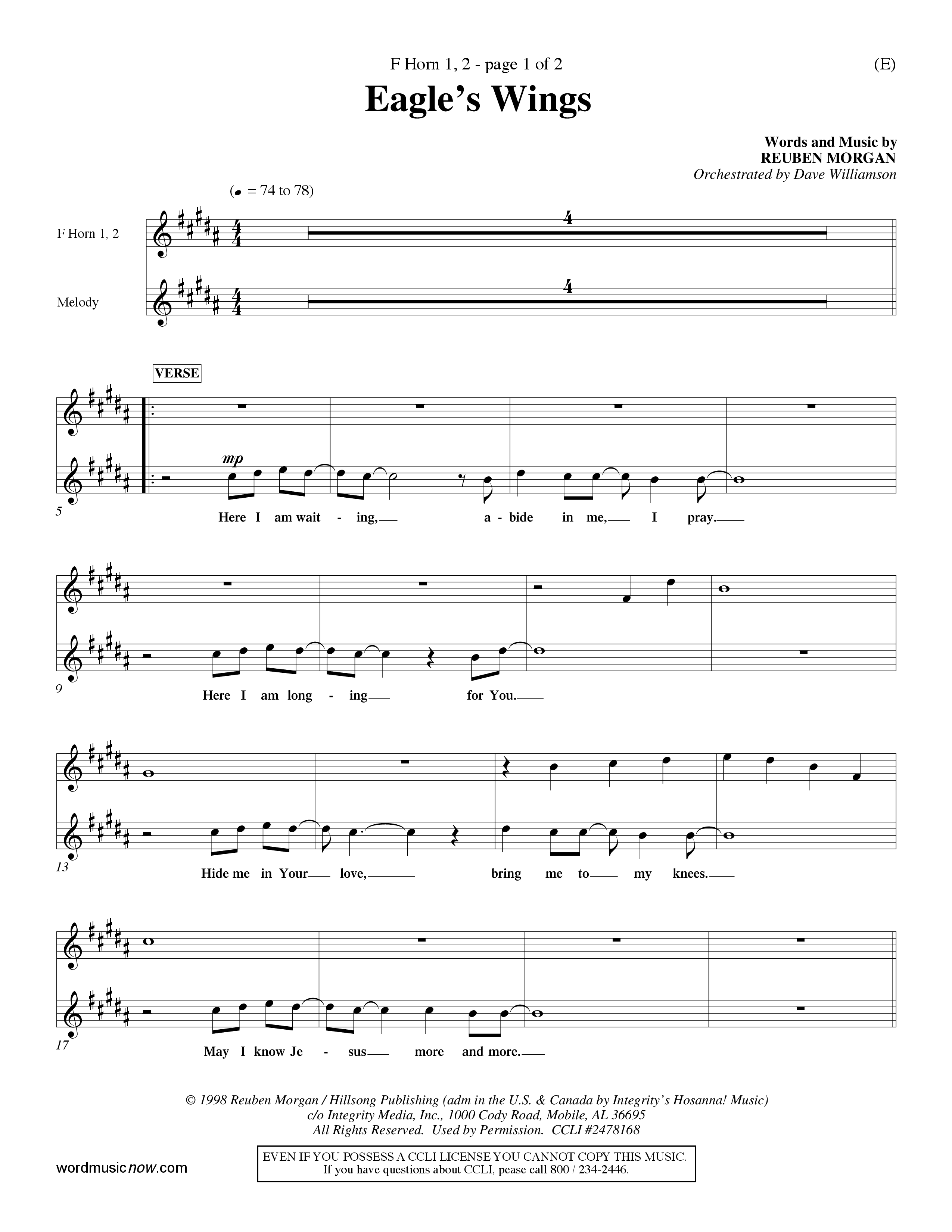 Eagle's Wings (Choral Anthem SATB) French Horn (Word Music Choral / Arr. Dave Williamson)