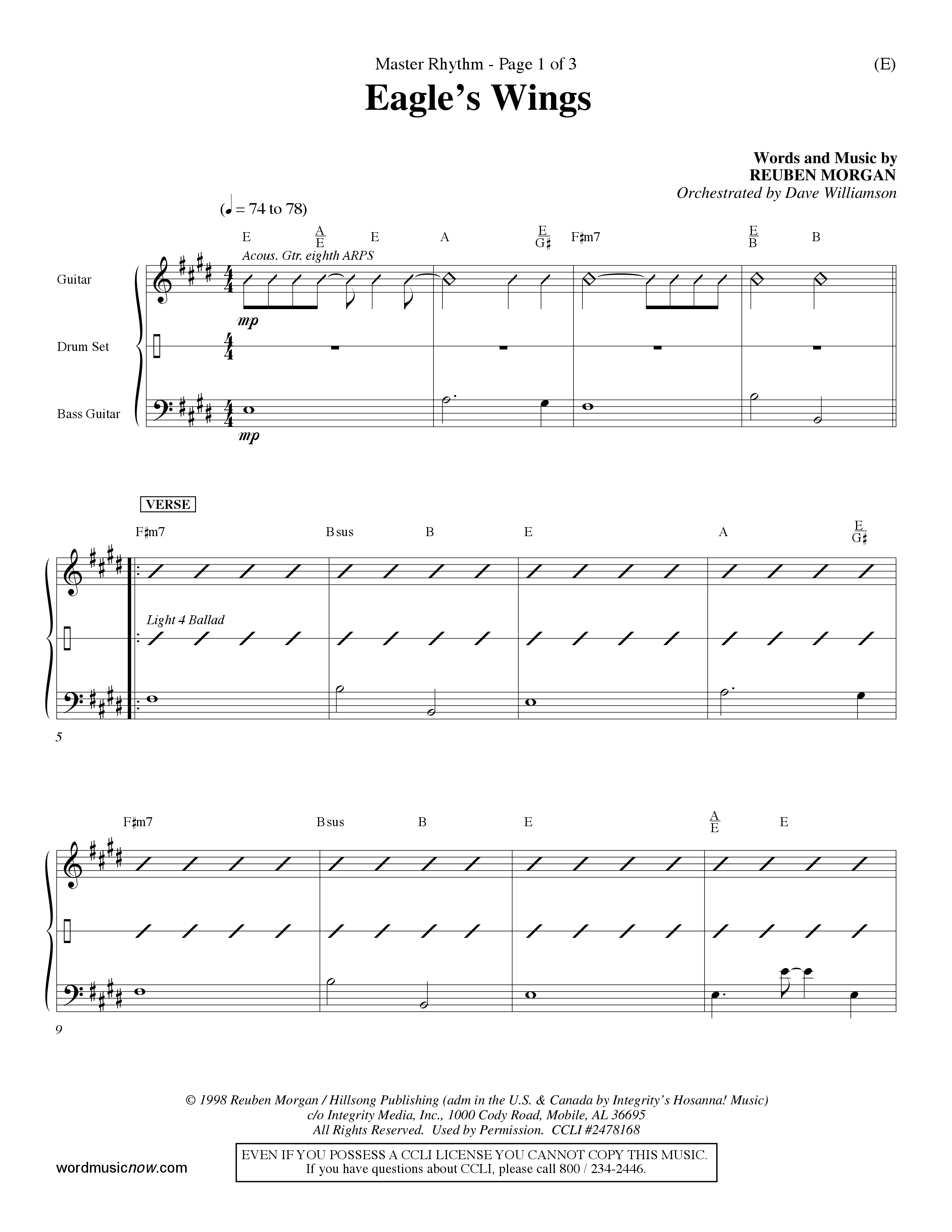 Eagle's Wings (Choral Anthem SATB) Rhythm Chart (Word Music Choral / Arr. Dave Williamson)
