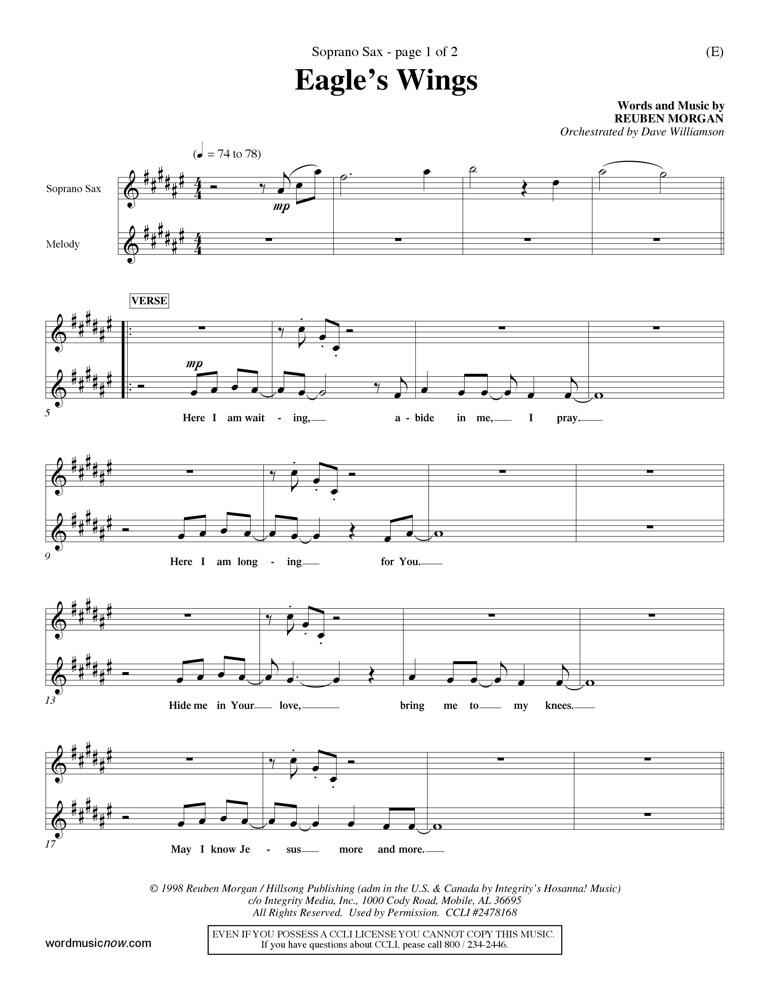 Eagle's Wings (Choral Anthem SATB) Saxophone (Word Music Choral / Arr. Dave Williamson)