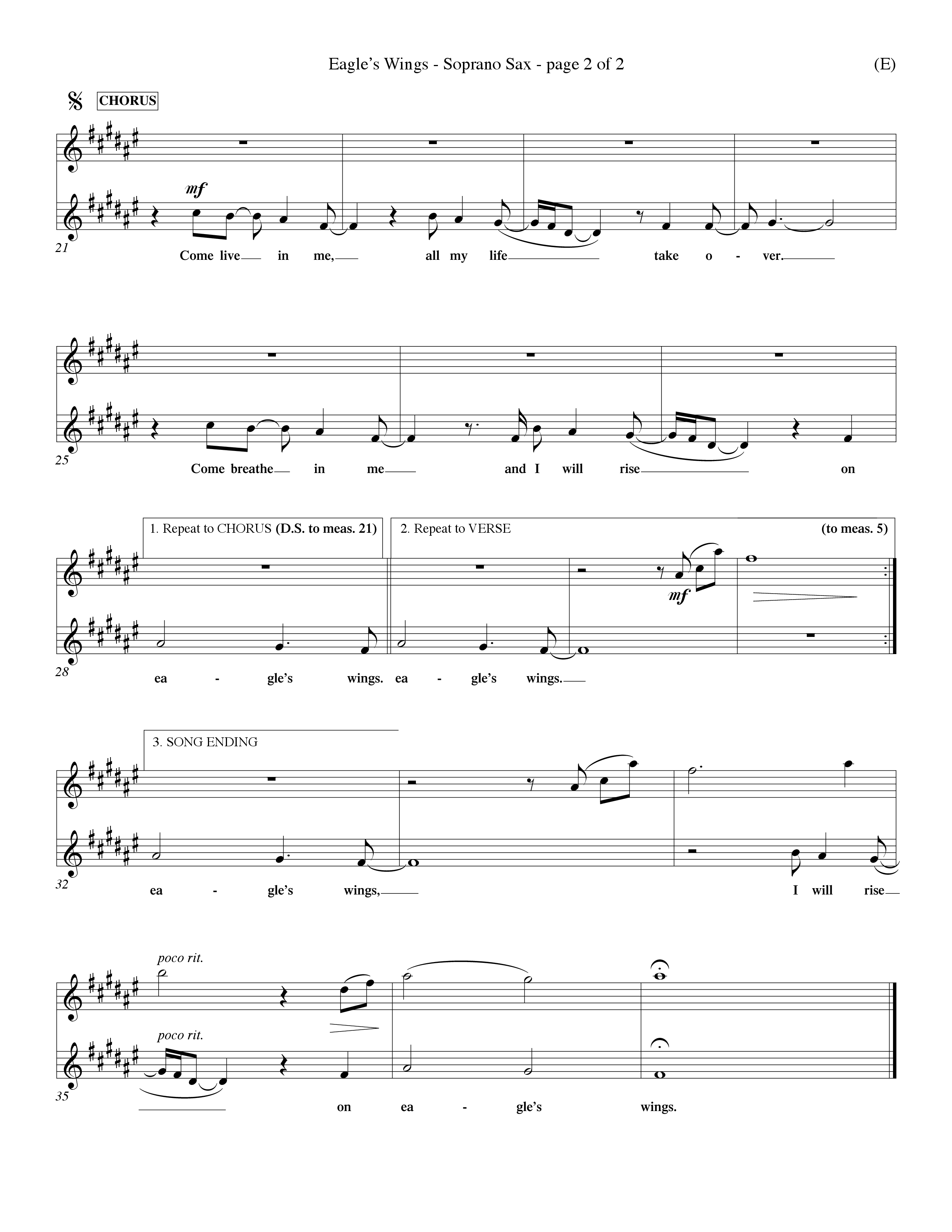 Eagle's Wings (Choral Anthem SATB) Saxophone (Word Music Choral / Arr. Dave Williamson)