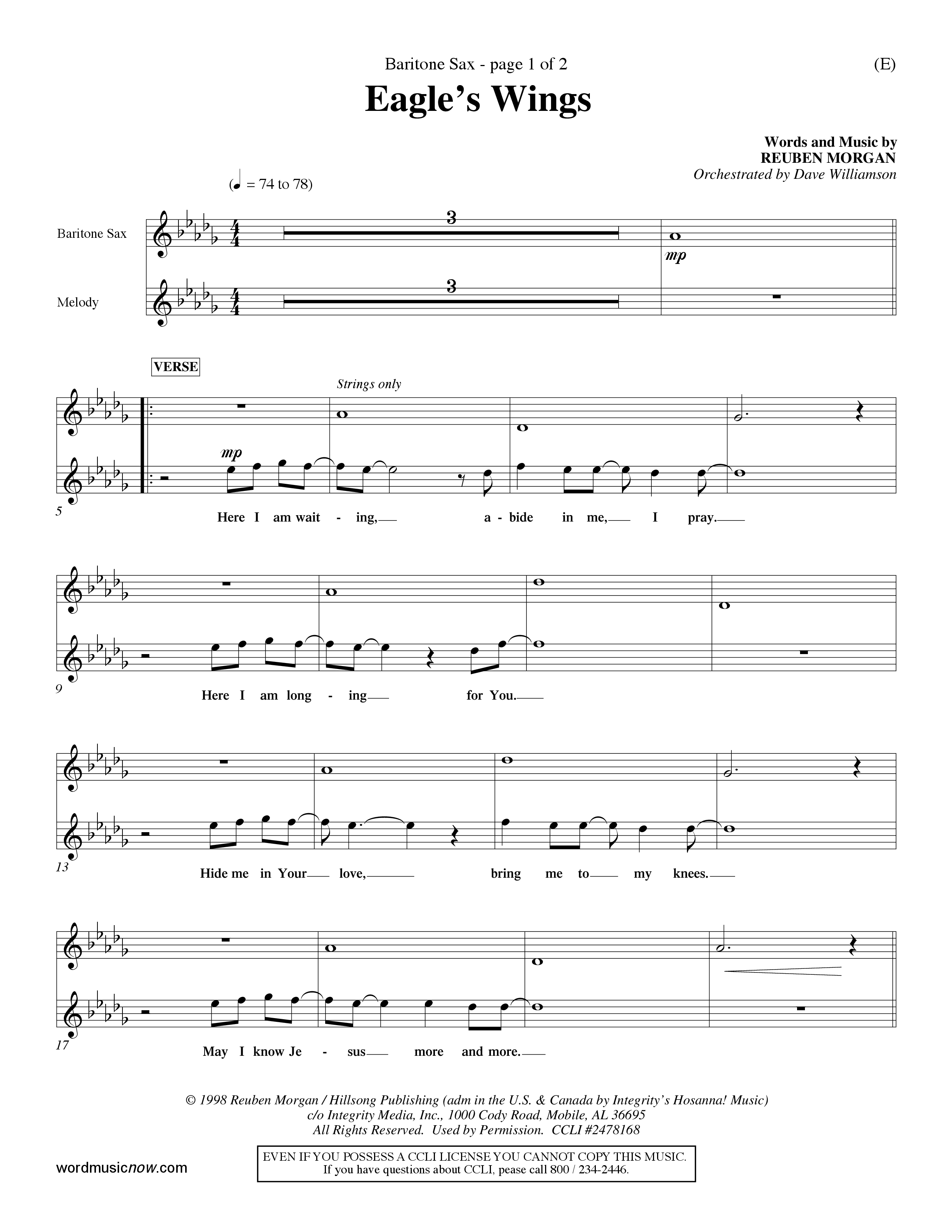 Eagle's Wings (Choral Anthem SATB) Saxophone (Word Music Choral / Arr. Dave Williamson)