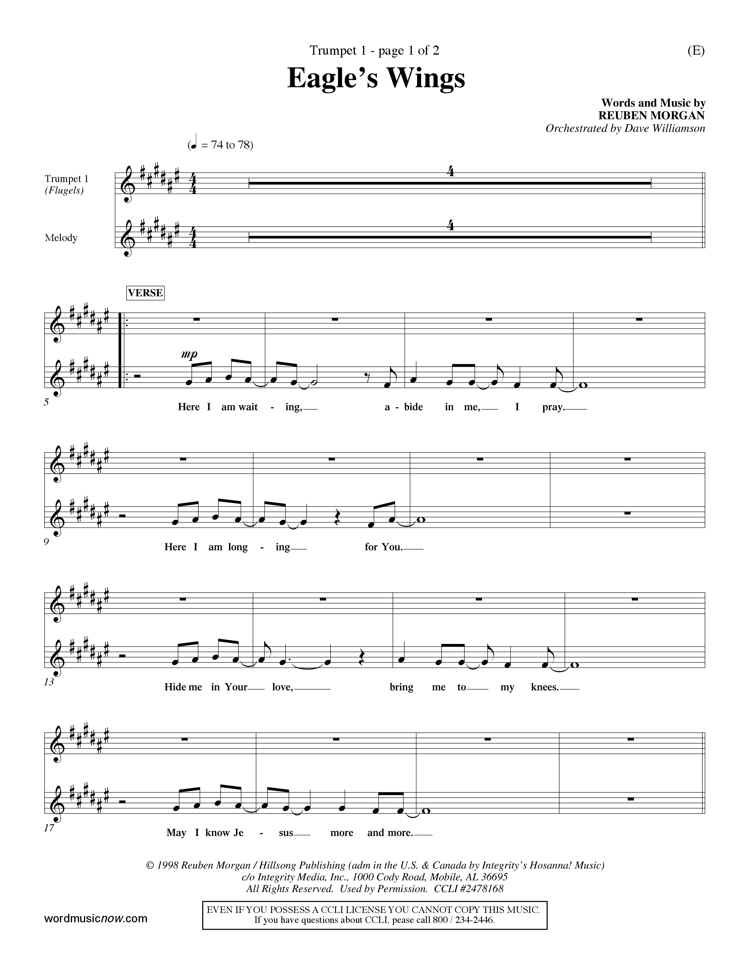 Eagle's Wings (Choral Anthem SATB) Trumpet 1 (Word Music Choral / Arr. Dave Williamson)