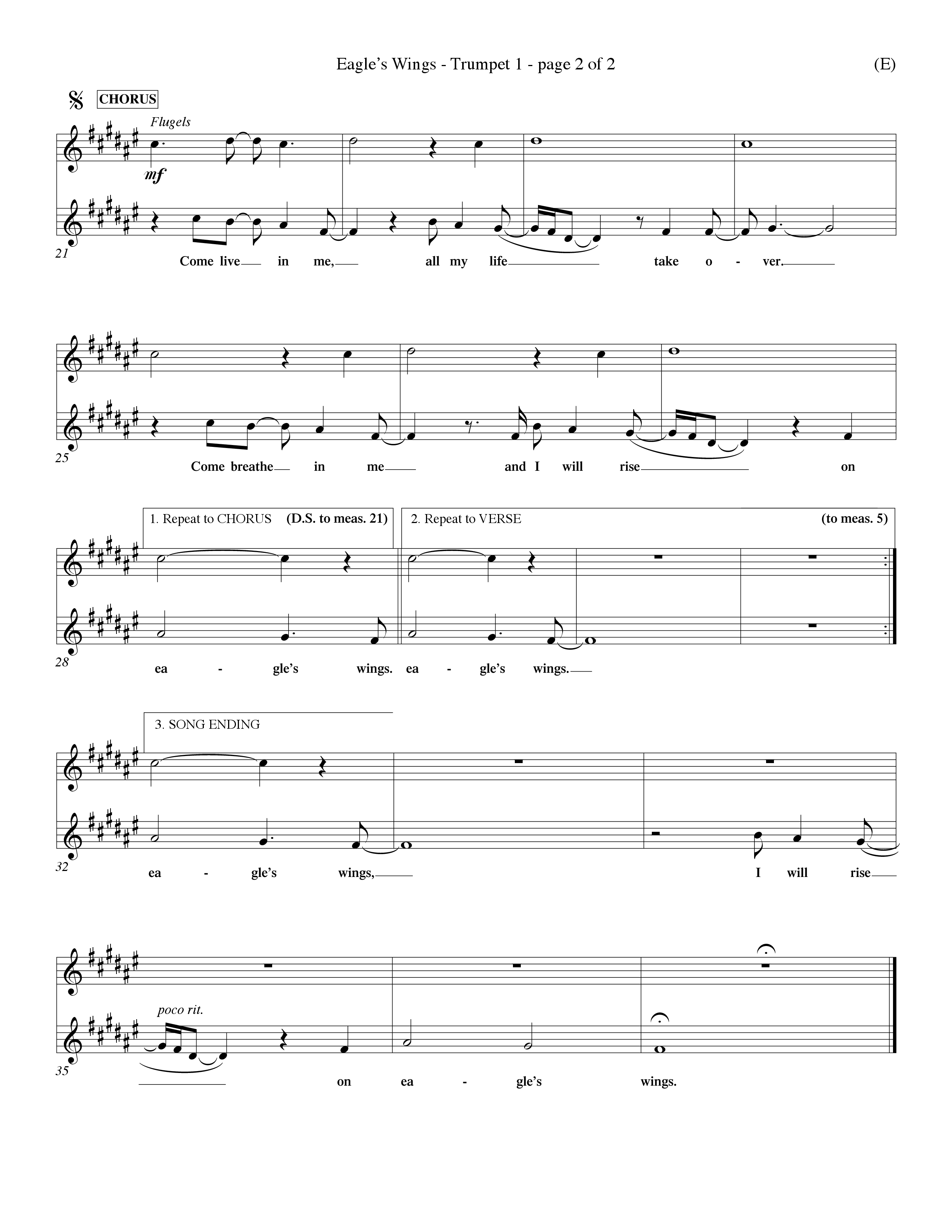 Eagle's Wings (Choral Anthem SATB) Trumpet 1 (Word Music Choral / Arr. Dave Williamson)