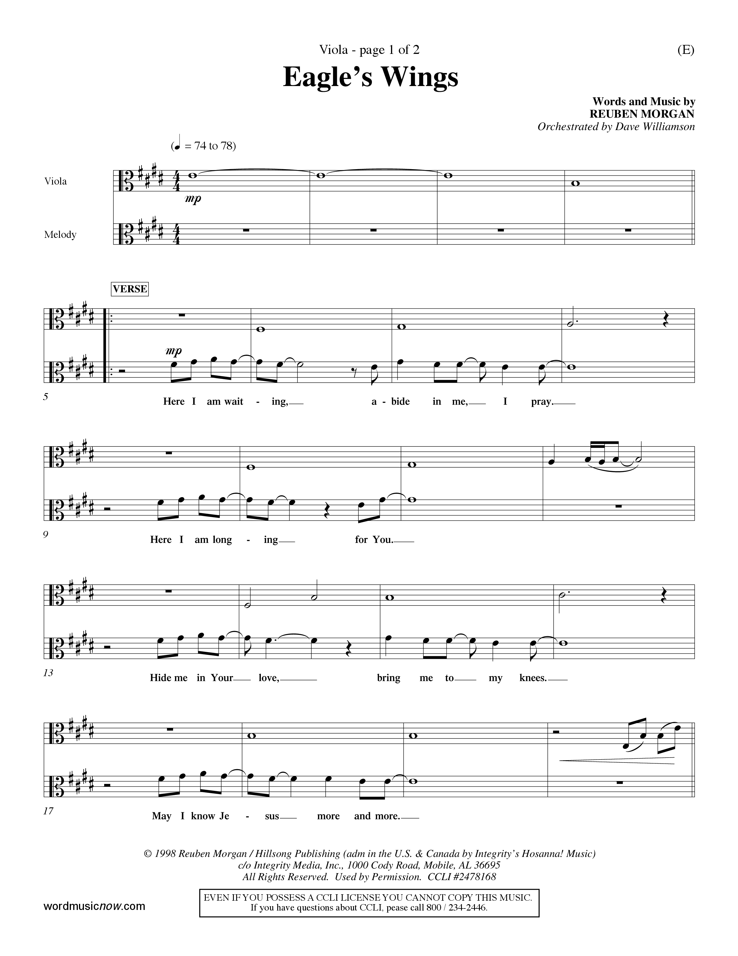 Eagle's Wings (Choral Anthem SATB) Viola (Word Music Choral / Arr. Dave Williamson)