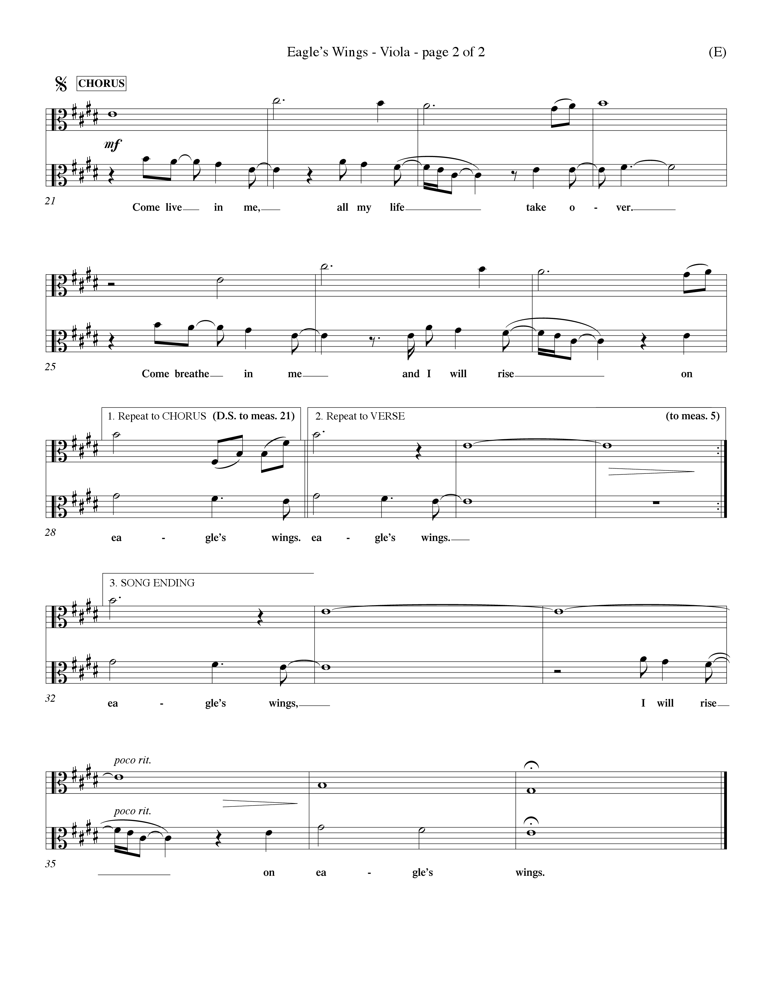 Eagle's Wings (Choral Anthem SATB) Viola (Word Music Choral / Arr. Dave Williamson)