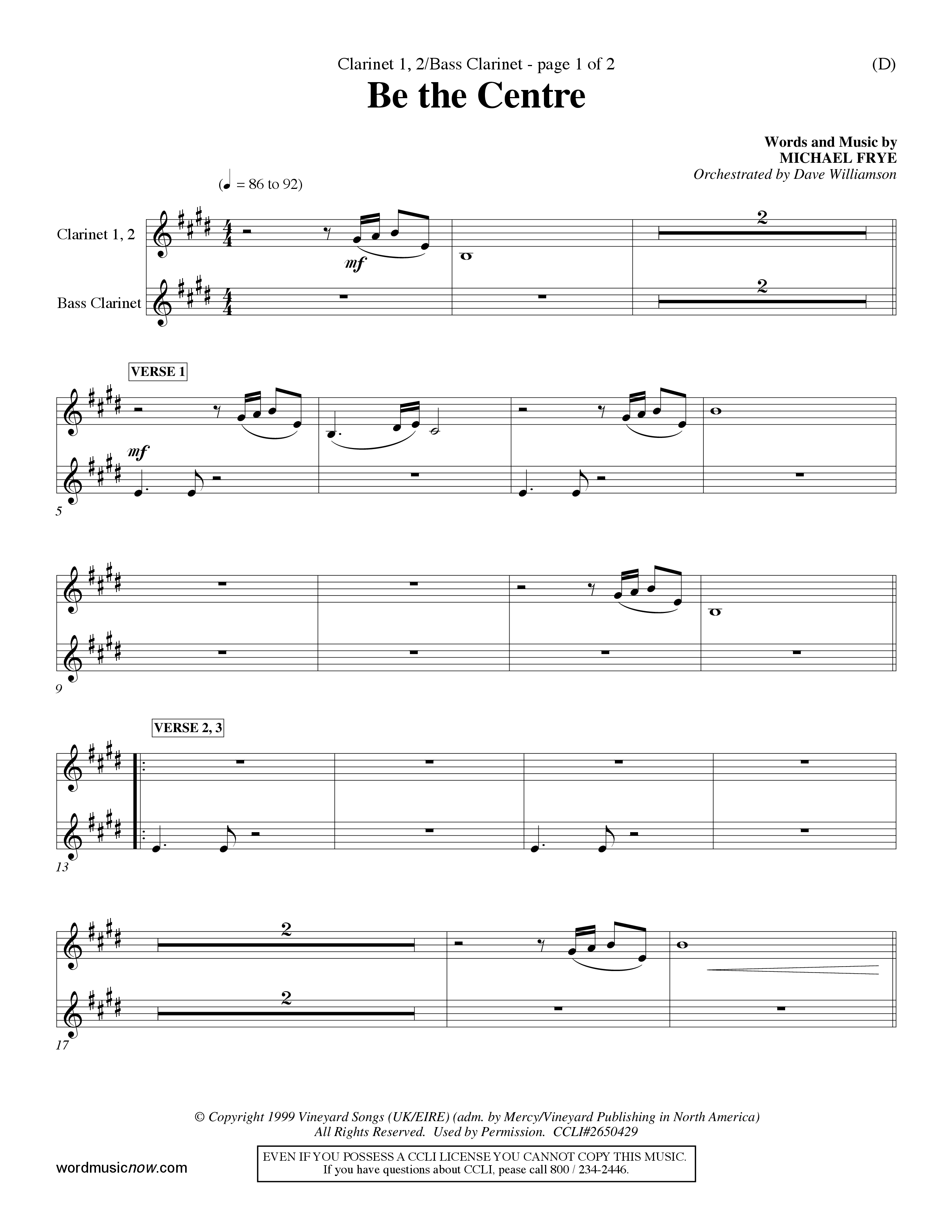 Be The Centre (Choral Anthem SATB) Clarinet 1/2, Bass Clarinet (Word Music Choral / Arr. Dave Williamson)