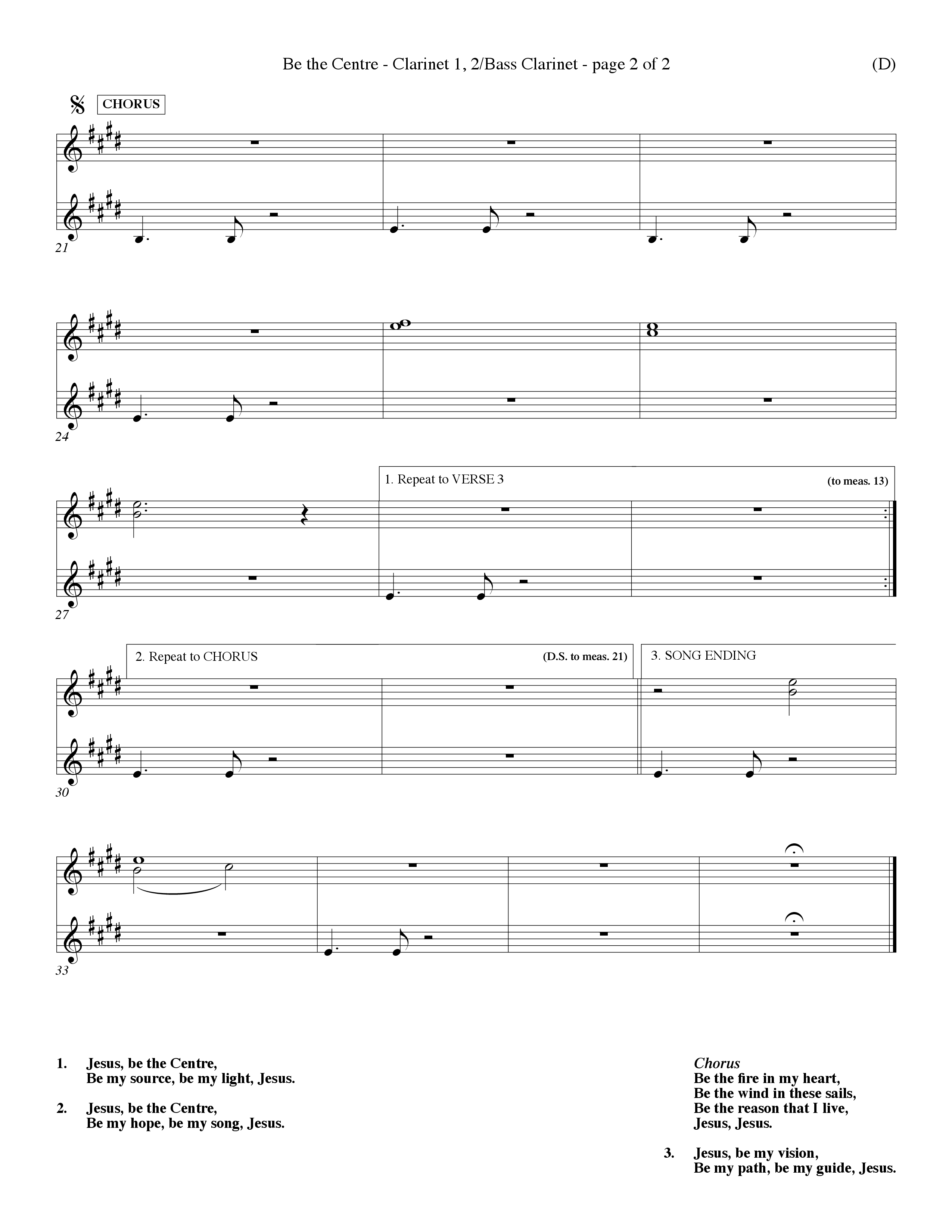Be The Centre (Choral Anthem SATB) Clarinet 1/2, Bass Clarinet (Word Music Choral / Arr. Dave Williamson)