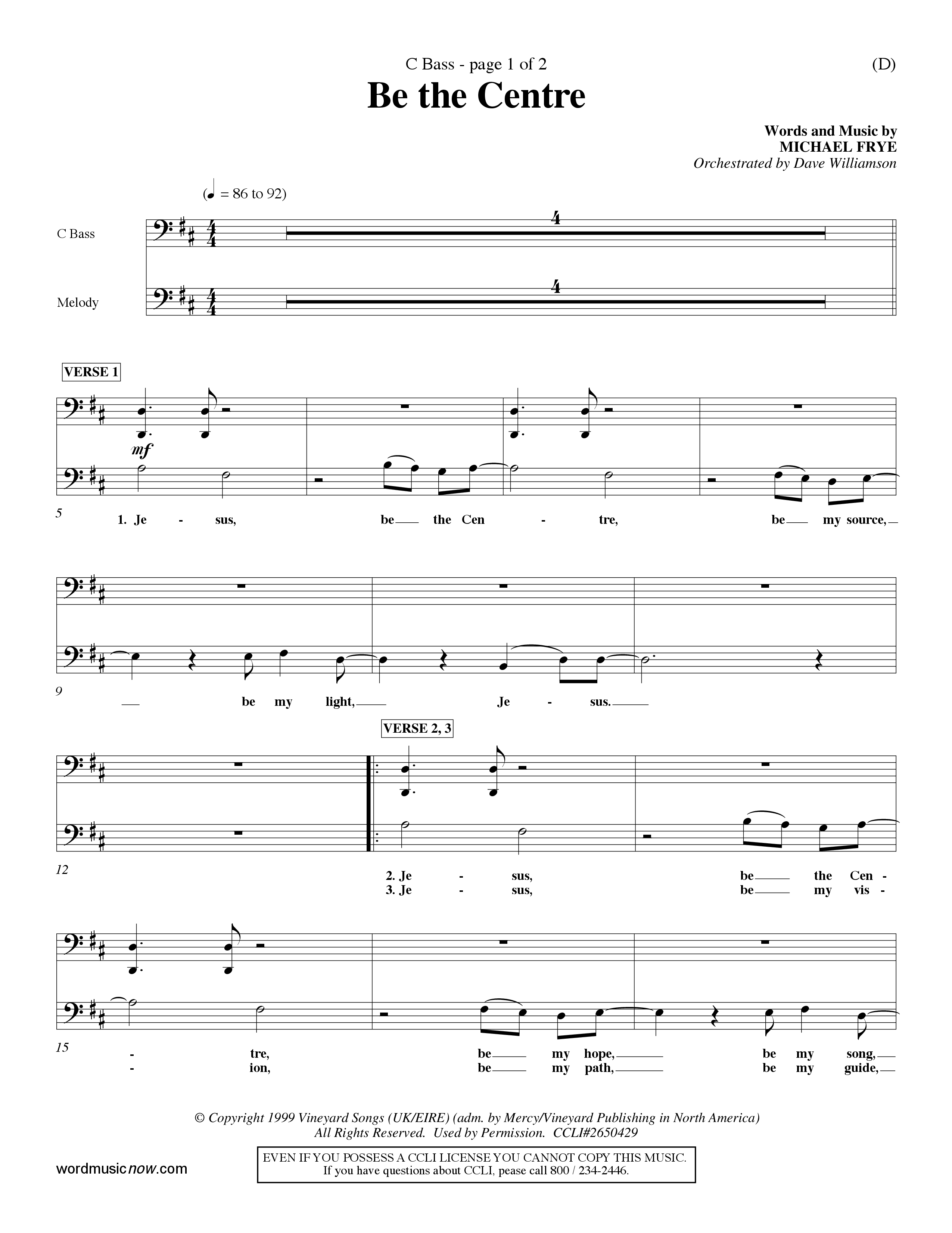 Be The Centre (Choral Anthem SATB) Contrabass (Word Music Choral / Arr. Dave Williamson)