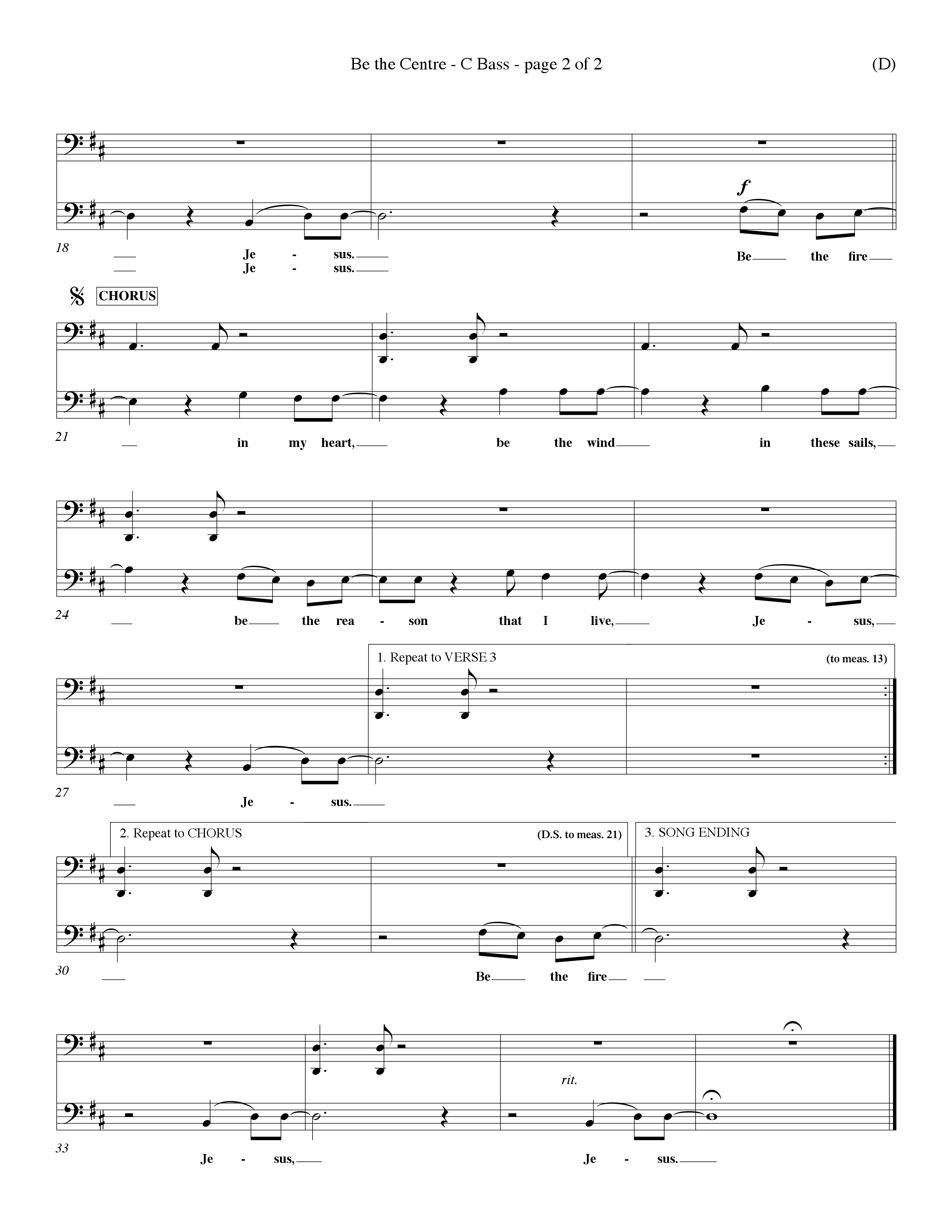 Be The Centre (Choral Anthem SATB) Contrabass (Word Music Choral / Arr. Dave Williamson)