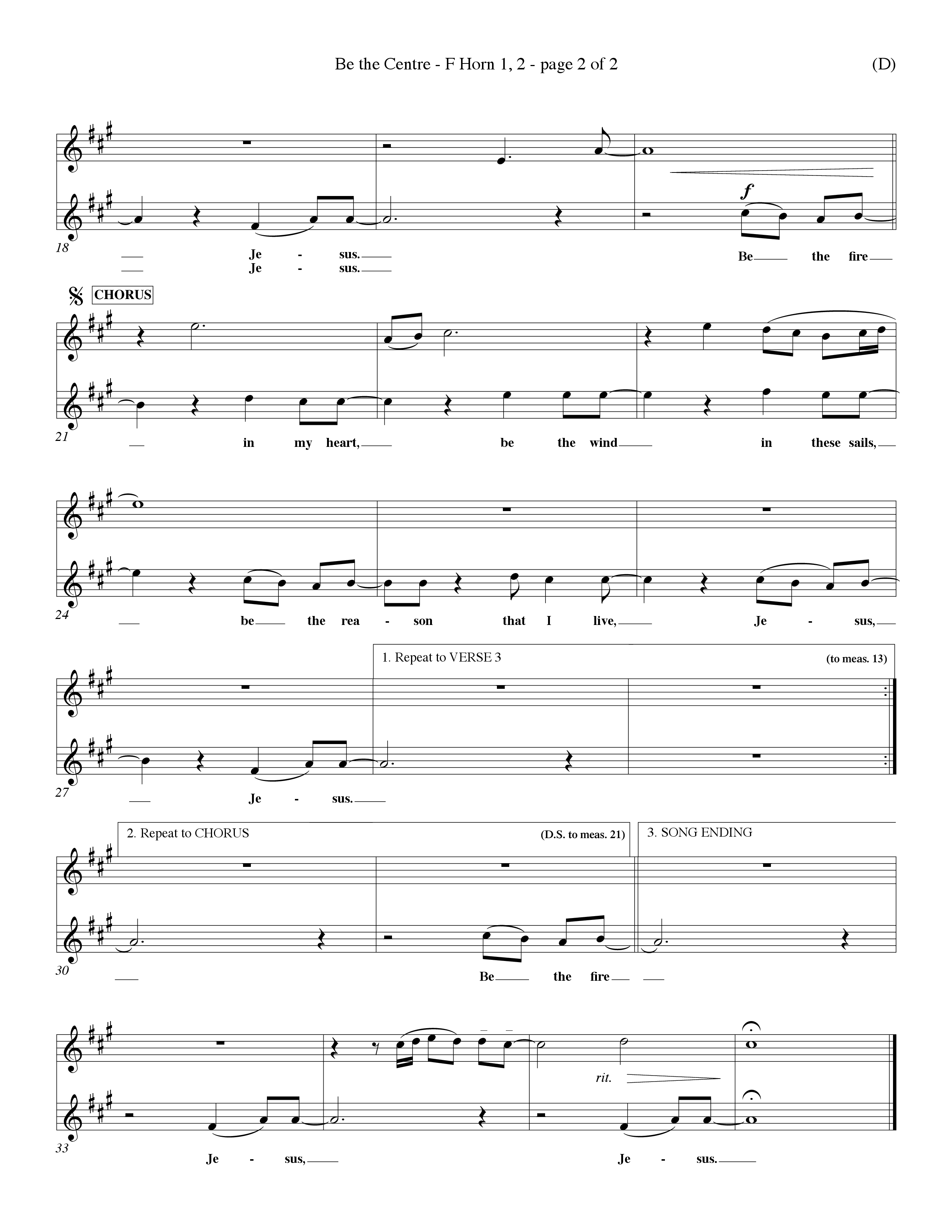 Be The Centre (Choral Anthem SATB) French Horn (Word Music Choral / Arr. Dave Williamson)